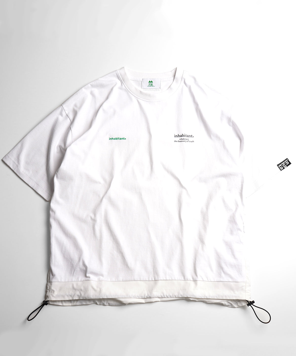 【MENS】ビッグシルエット フロントプリント 切替 半袖ドロストTシャツ /inhabitant(インハビタント)