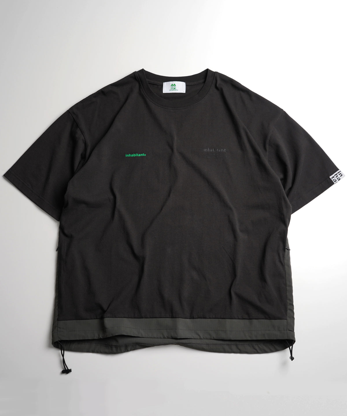 【MENS】ビッグシルエット フロントプリント 切替 半袖ドロストTシャツ /inhabitant(インハビタント)