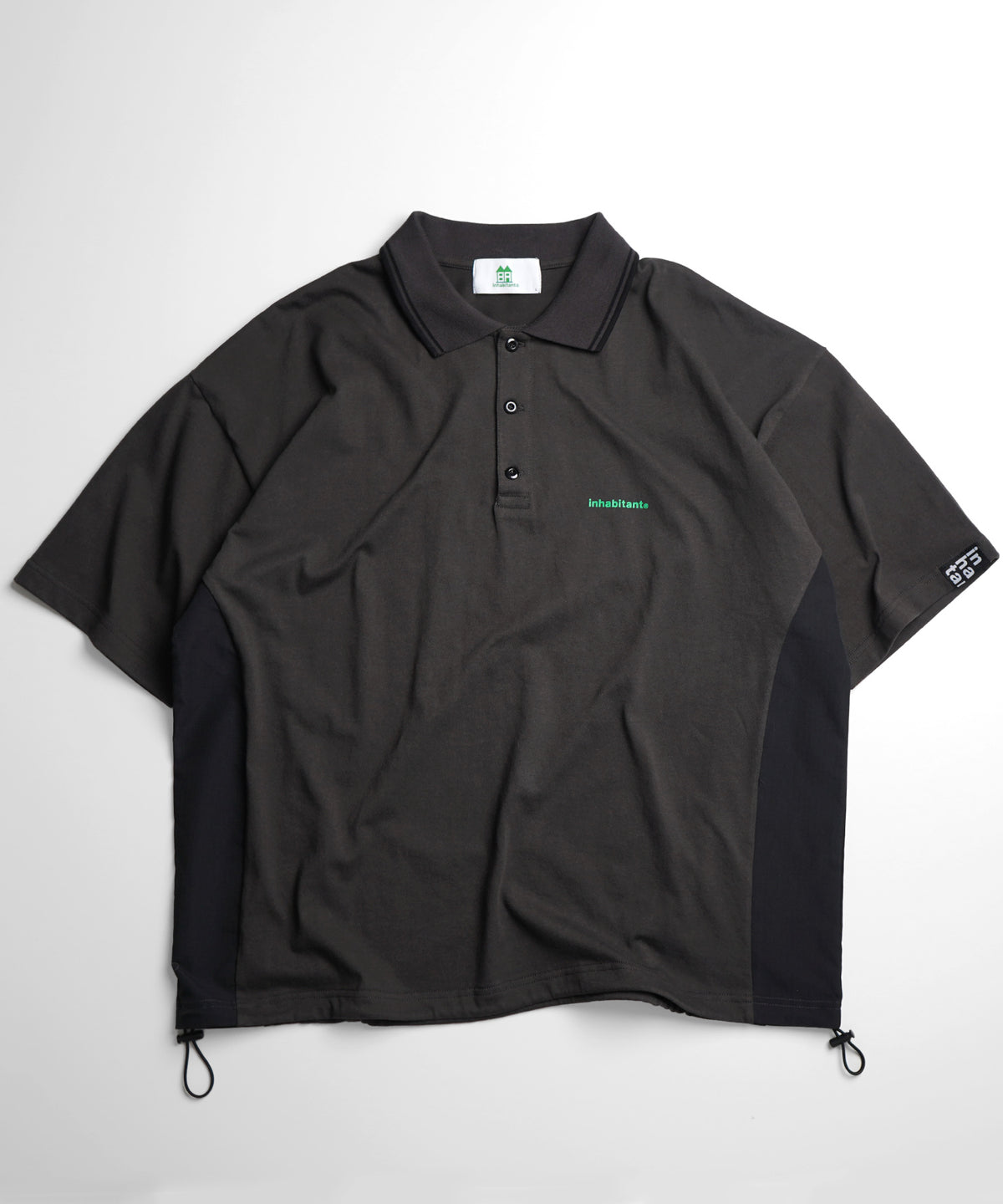 【MENS】ビッグシルエット ワンポイントプリント 半袖切替ポロシャツ /inhabitant(インハビタント)