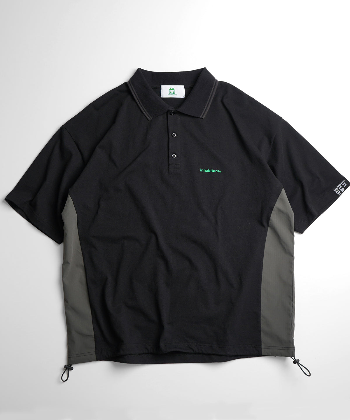 【MENS】ビッグシルエット ワンポイントプリント 半袖切替ポロシャツ /inhabitant(インハビタント)