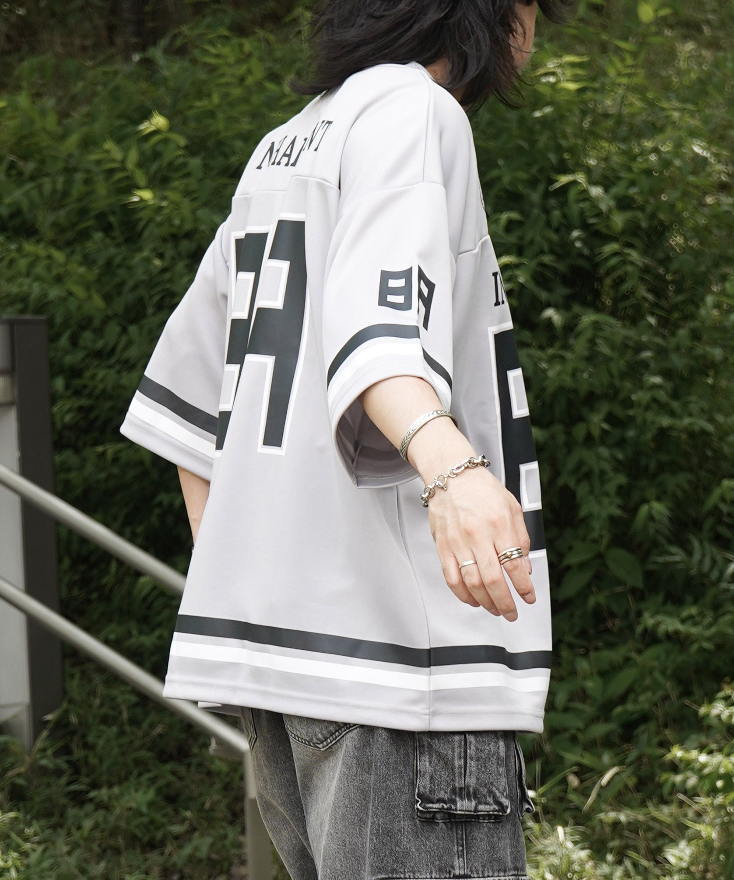【MENS】ビッグシルエット フロントナンバリングプリント 半袖フットボールTシャツ /inhabitant(インハビタント)