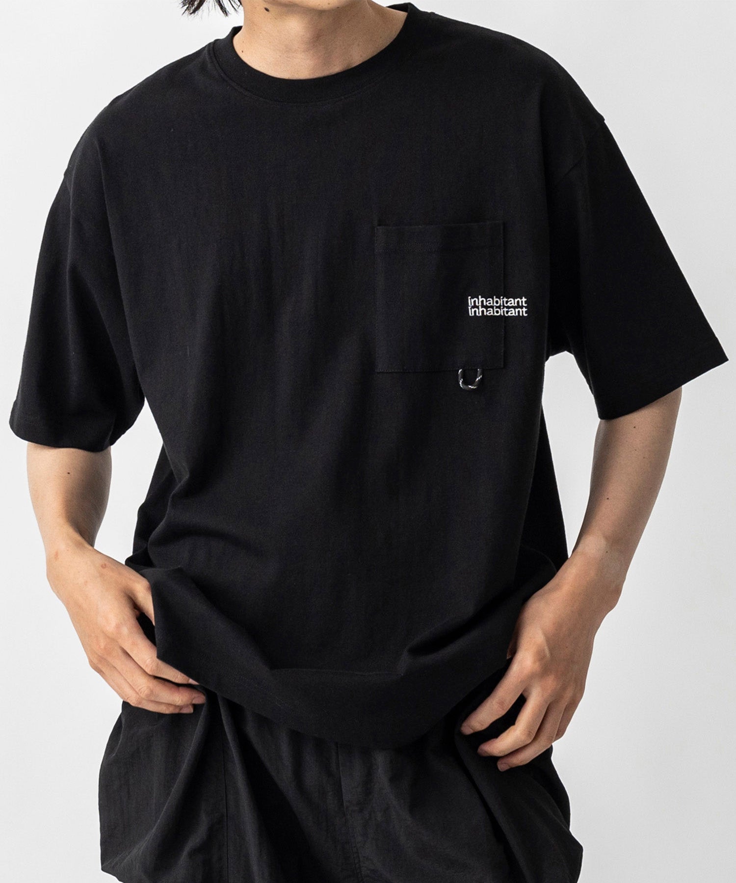 【MENS】ビッグシルエット ワンポイント刺繍 ポケット 半袖Tシャツ /inhabitant(インハビタント)