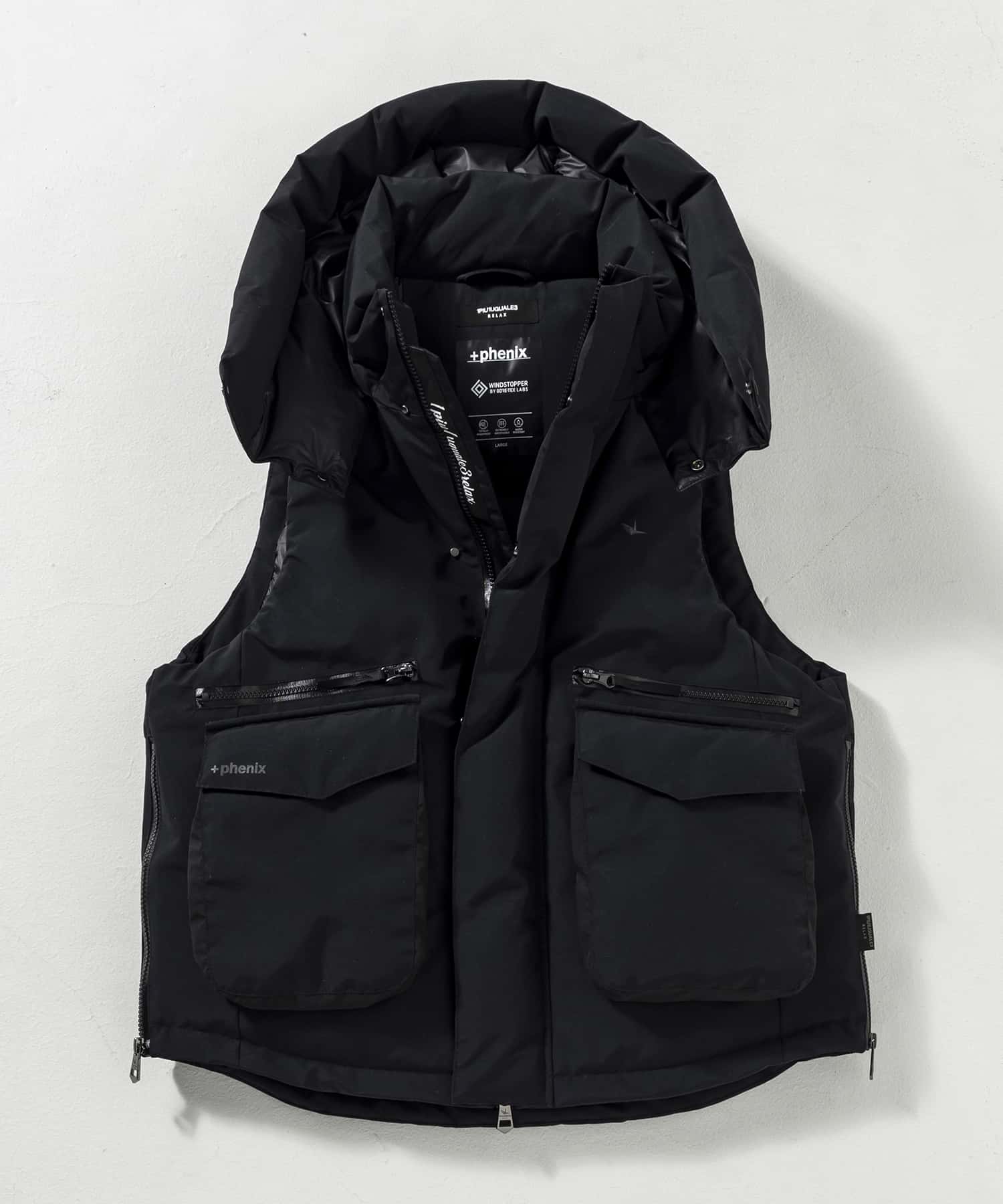 【MENS】フラップポケットダウンベスト WINDSTOPPER(R) プロダクト by GORE-TEX LABS /ウィンドストッパー/ゴアテックス/1PIU1UGUALE3 RELAX × +phenix(ウノピゥウノウグァーレトレ リラックス)
