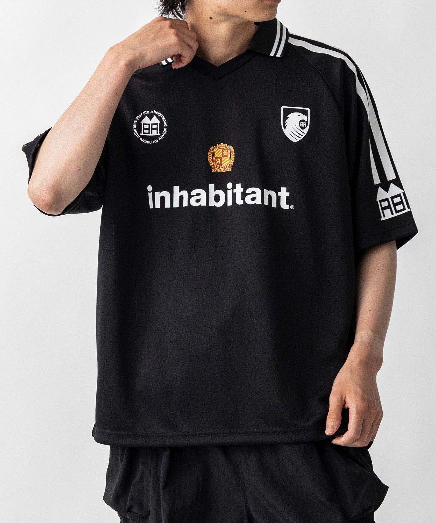 【MENS】ビッグシルエット ユニフォームライク 半袖サッカーTシャツ /inhabitant(インハビタント)