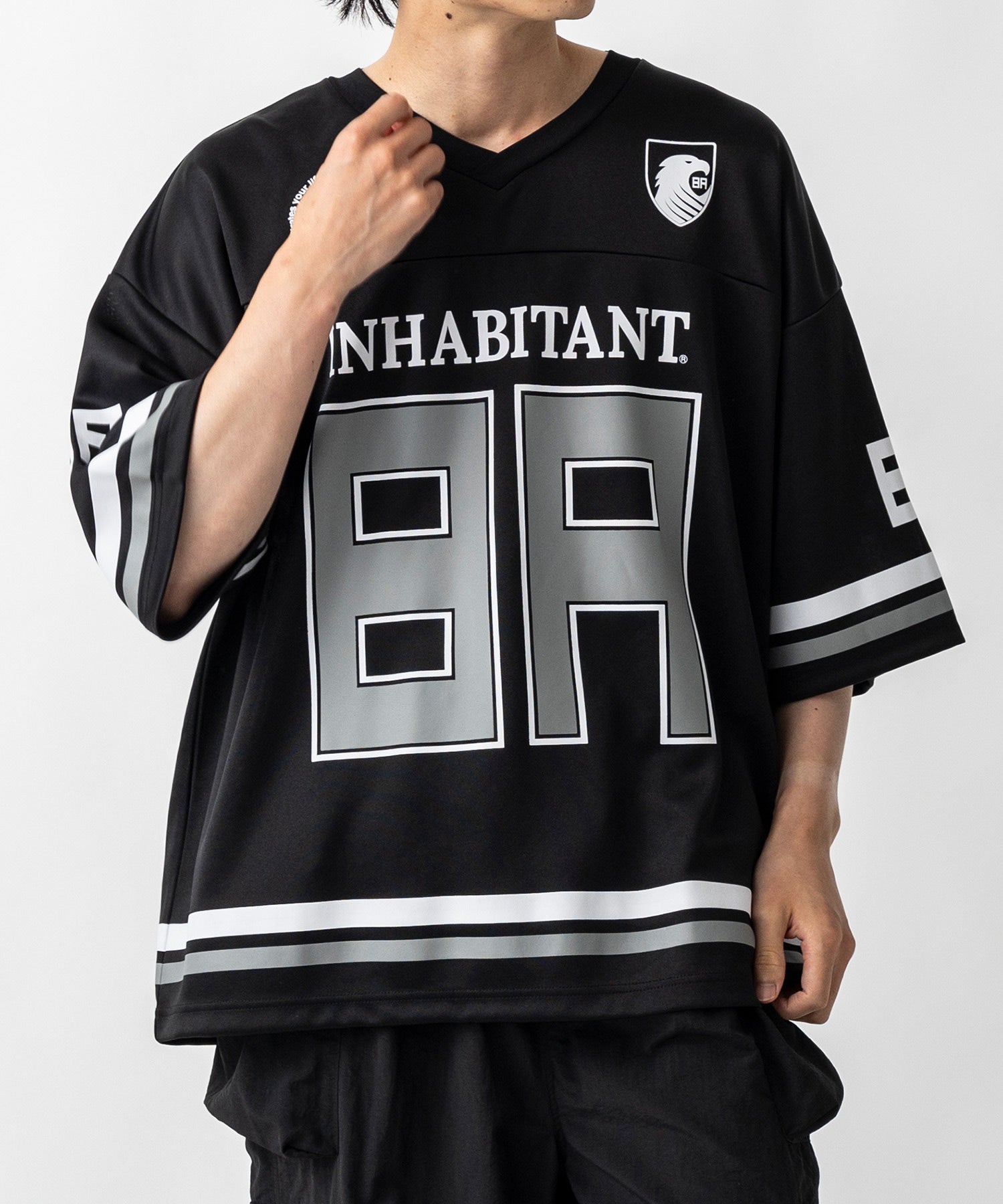 【MENS】ビッグシルエット フロントナンバリングプリント 半袖フットボールTシャツ /inhabitant(インハビタント)