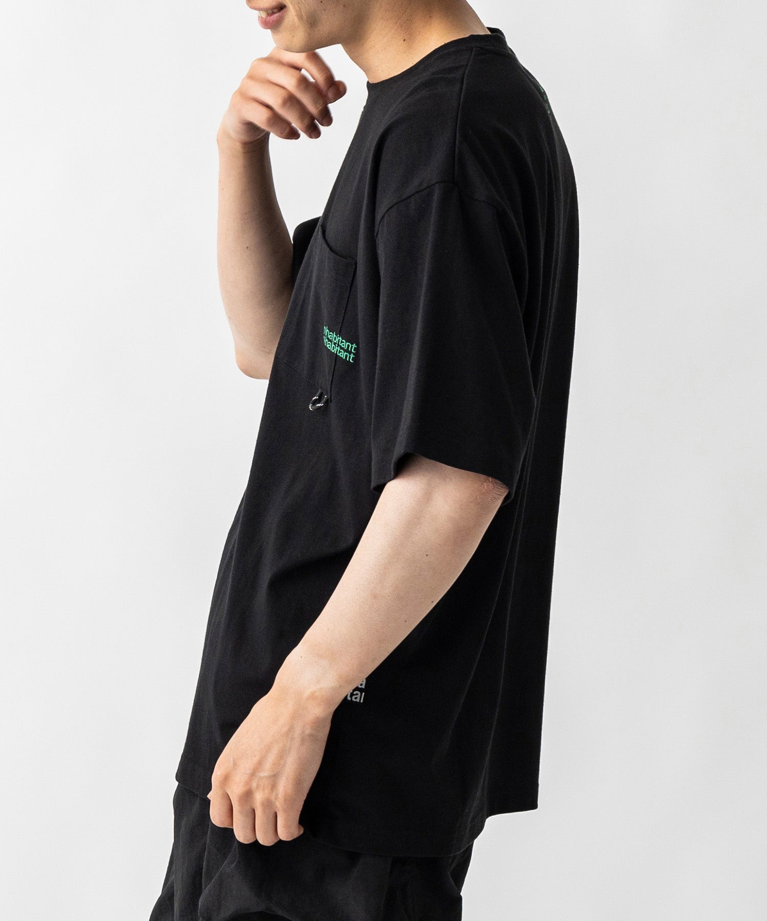 【MENS】ビッグシルエット ワンポイント刺繍 ポケット 半袖Tシャツ /inhabitant(インハビタント)