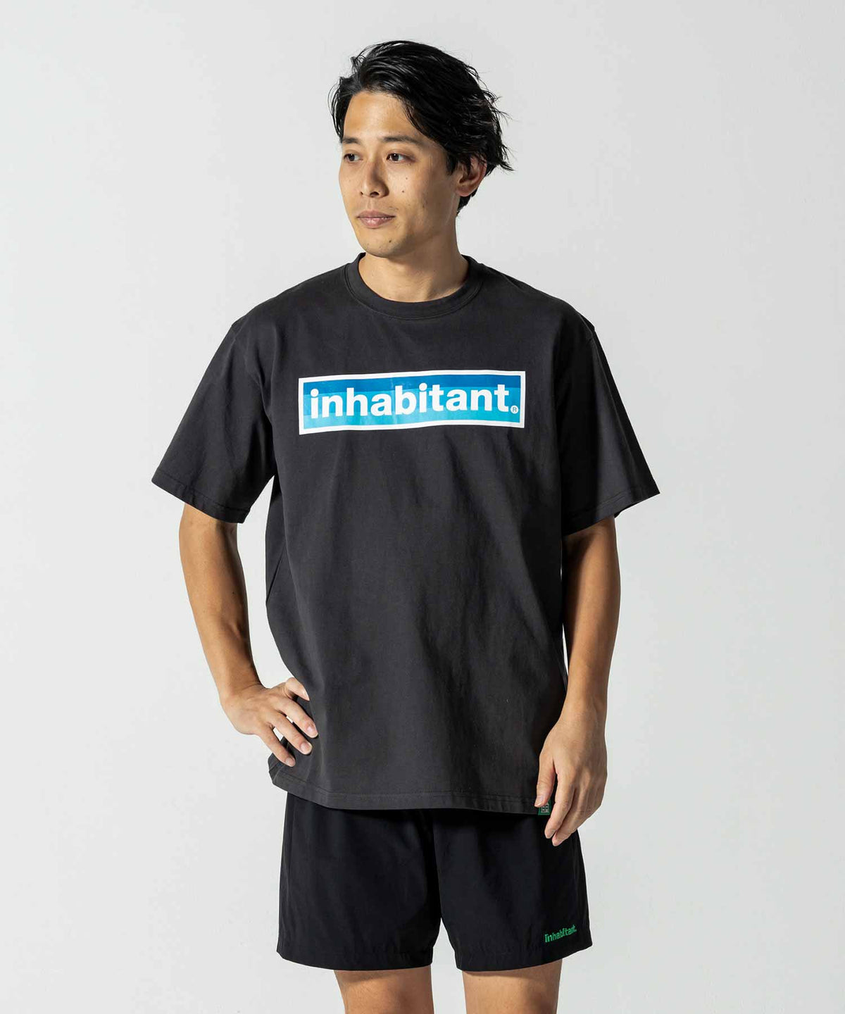 【MENS】Logo T-shirts ブルーロゴプリントTシャツ カジュアルファッション サーフィン レジャー スケートボード inhabitant(インハビタント)