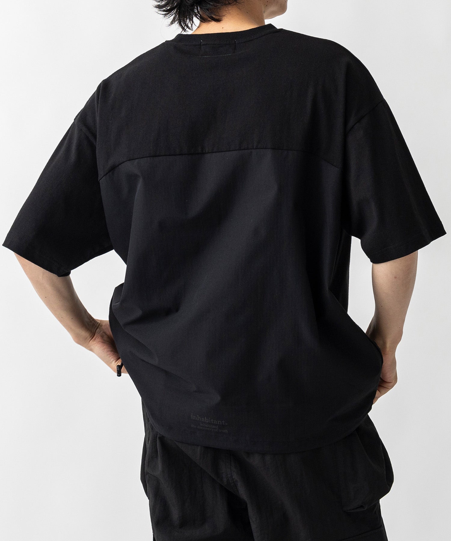 【MENS】ビッグシルエット フロントプリント 切替 半袖ドロストTシャツ /inhabitant(インハビタント)