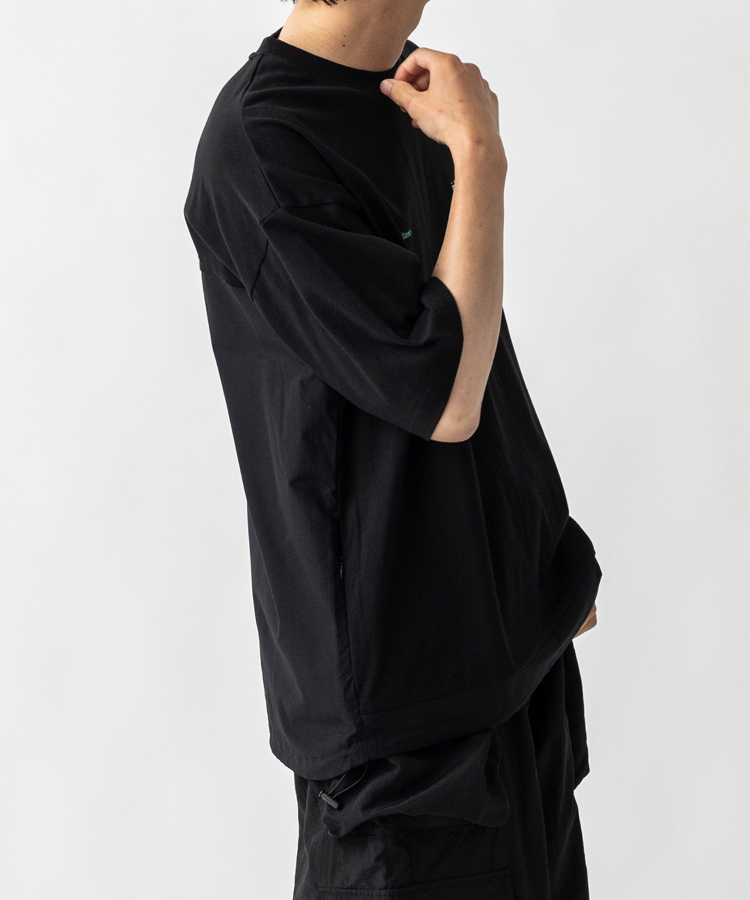 【MENS】ビッグシルエット フロントプリント 切替 半袖ドロストTシャツ /inhabitant(インハビタント)