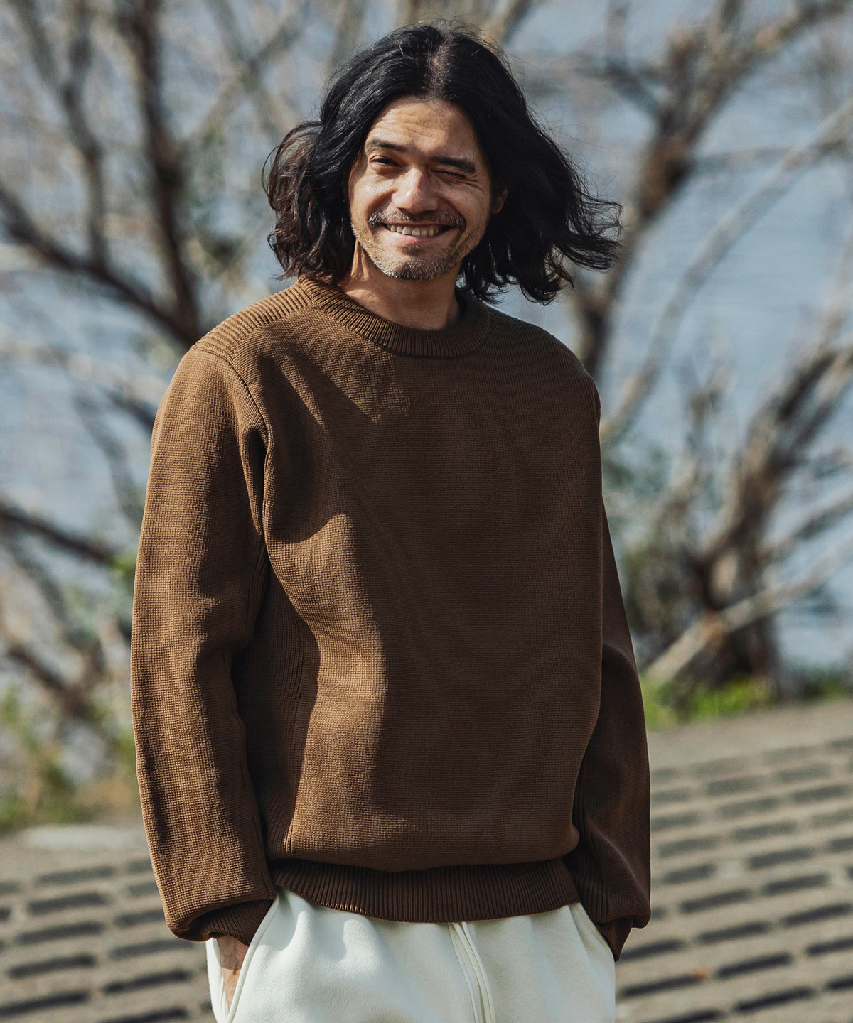 【MENS】HYBRID KNITTED LONG SLEEVE PULL OVER ハイブリッド ニット ロングスリーブ プルオーバー  +phenix(プラスフェニックス)