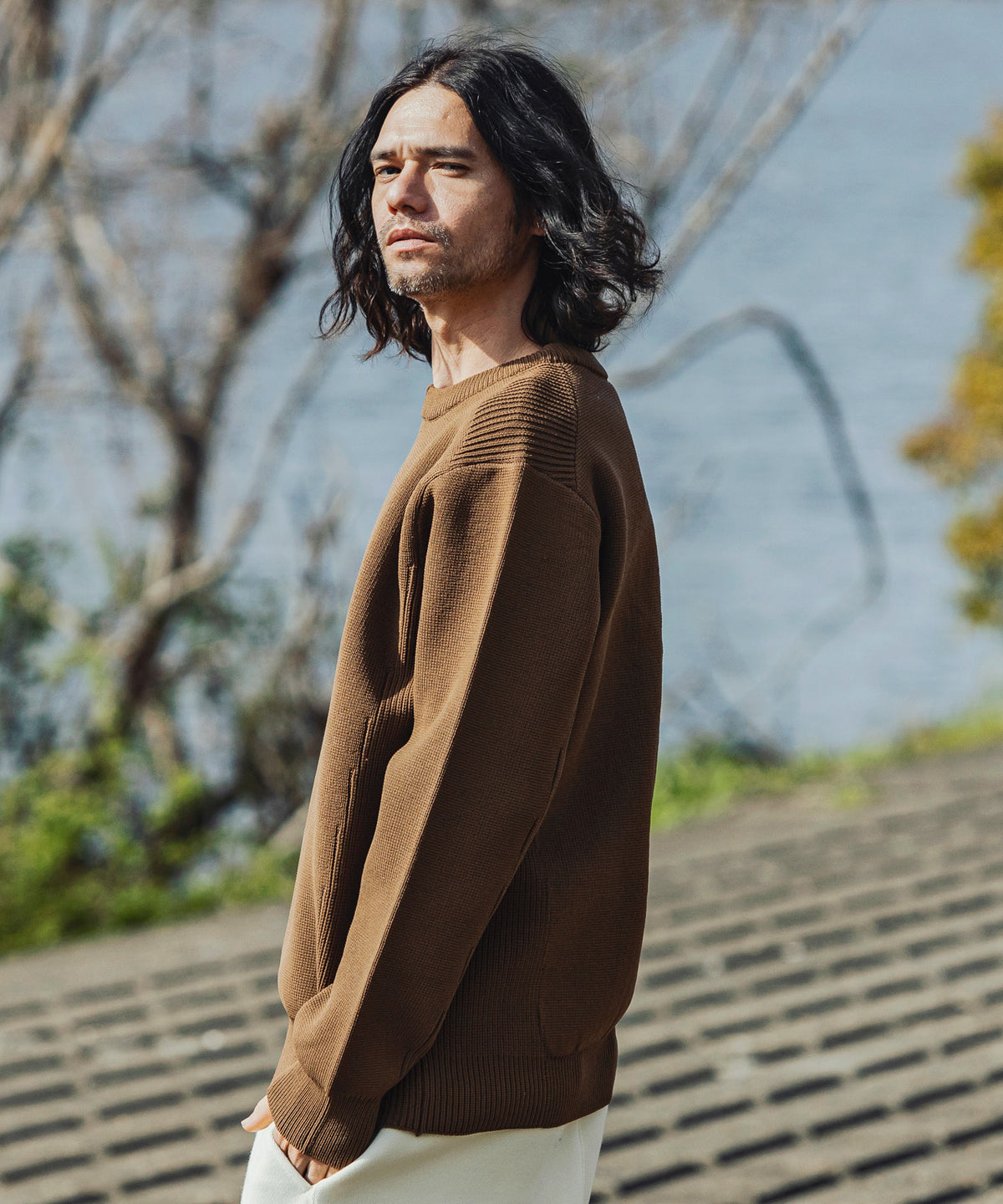 【MENS】HYBRID KNITTED LONG SLEEVE PULL OVER ハイブリッド ニット ロングスリーブ プルオーバー  +phenix(プラスフェニックス)
