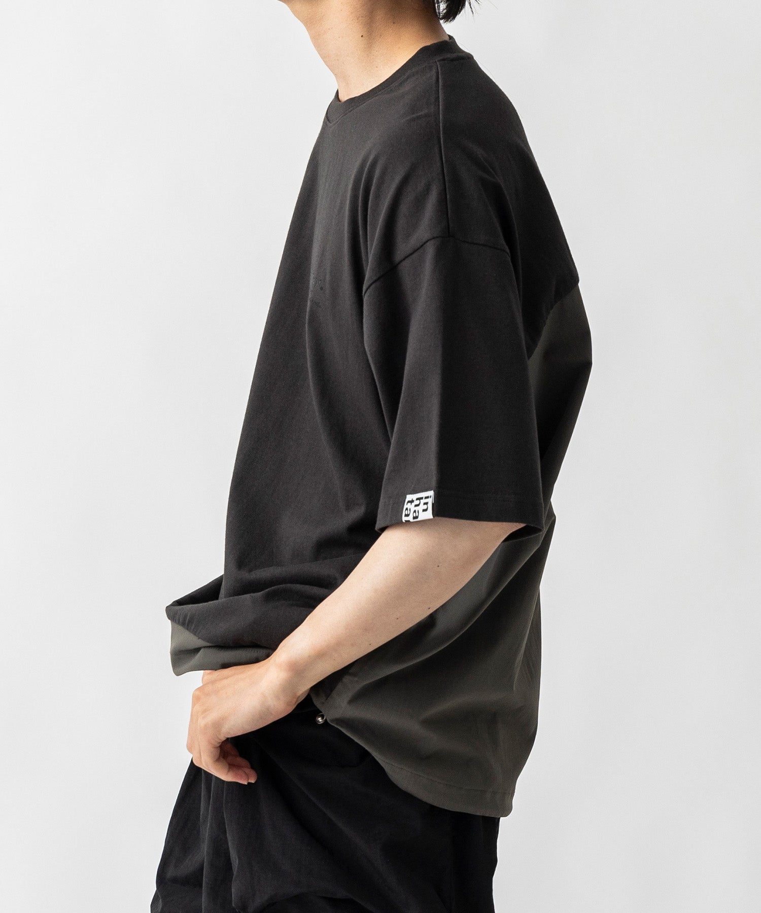 【MENS】ビッグシルエット フロントプリント 切替 半袖ドロストTシャツ /inhabitant(インハビタント)