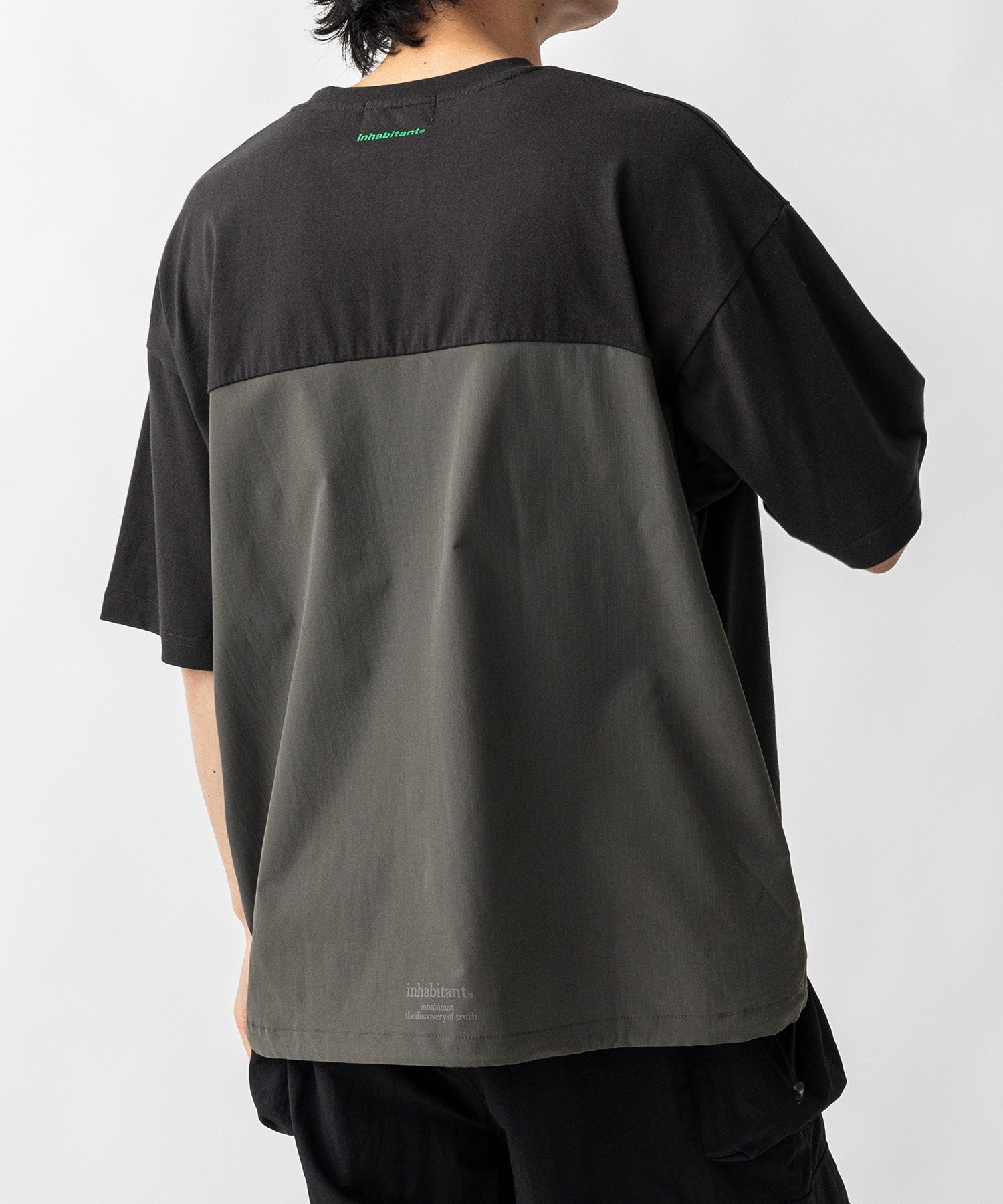 【MENS】ビッグシルエット フロントプリント 切替 半袖ドロストTシャツ /inhabitant(インハビタント)