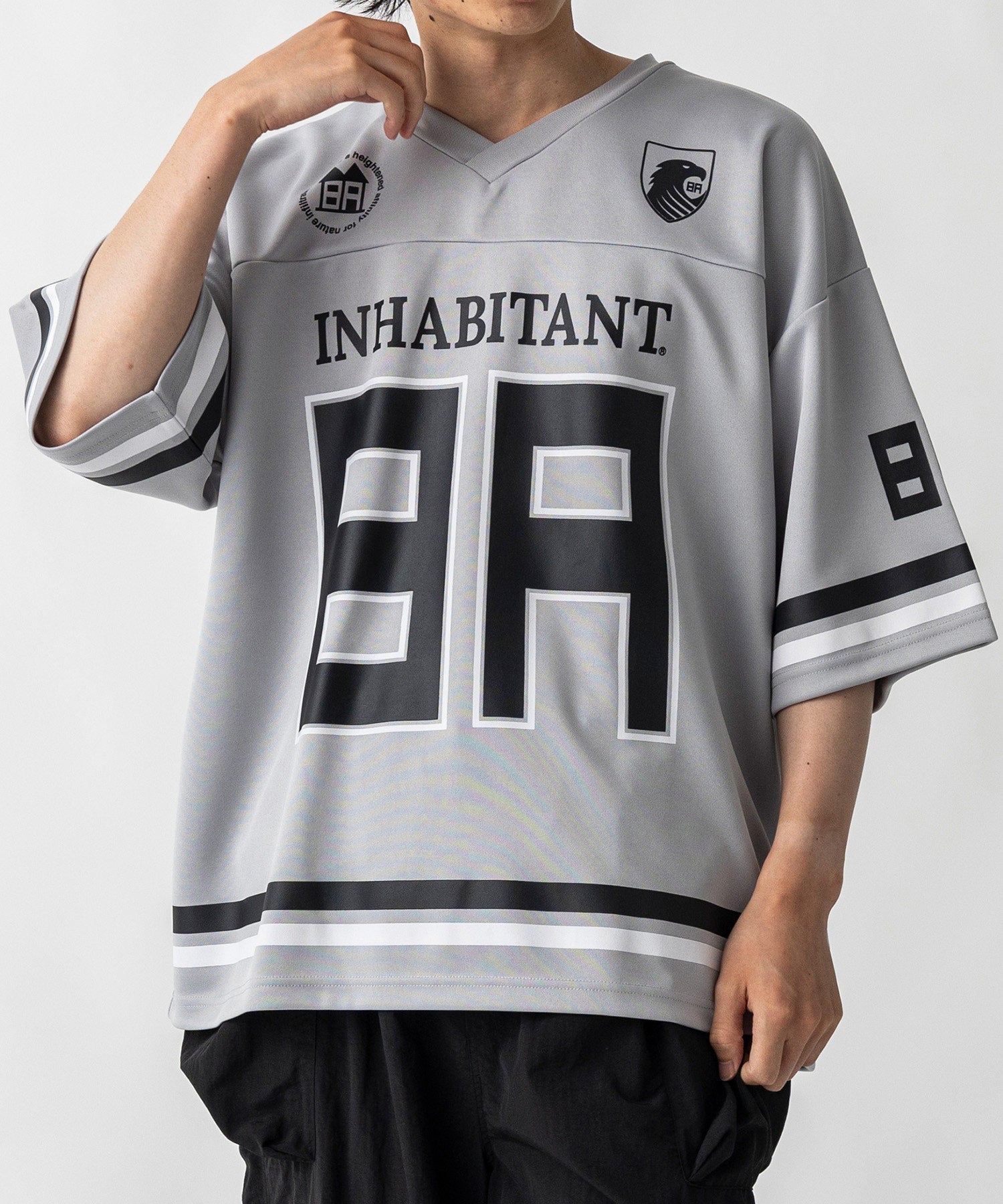 【MENS】ビッグシルエット フロントナンバリングプリント 半袖フットボールTシャツ /inhabitant(インハビタント)