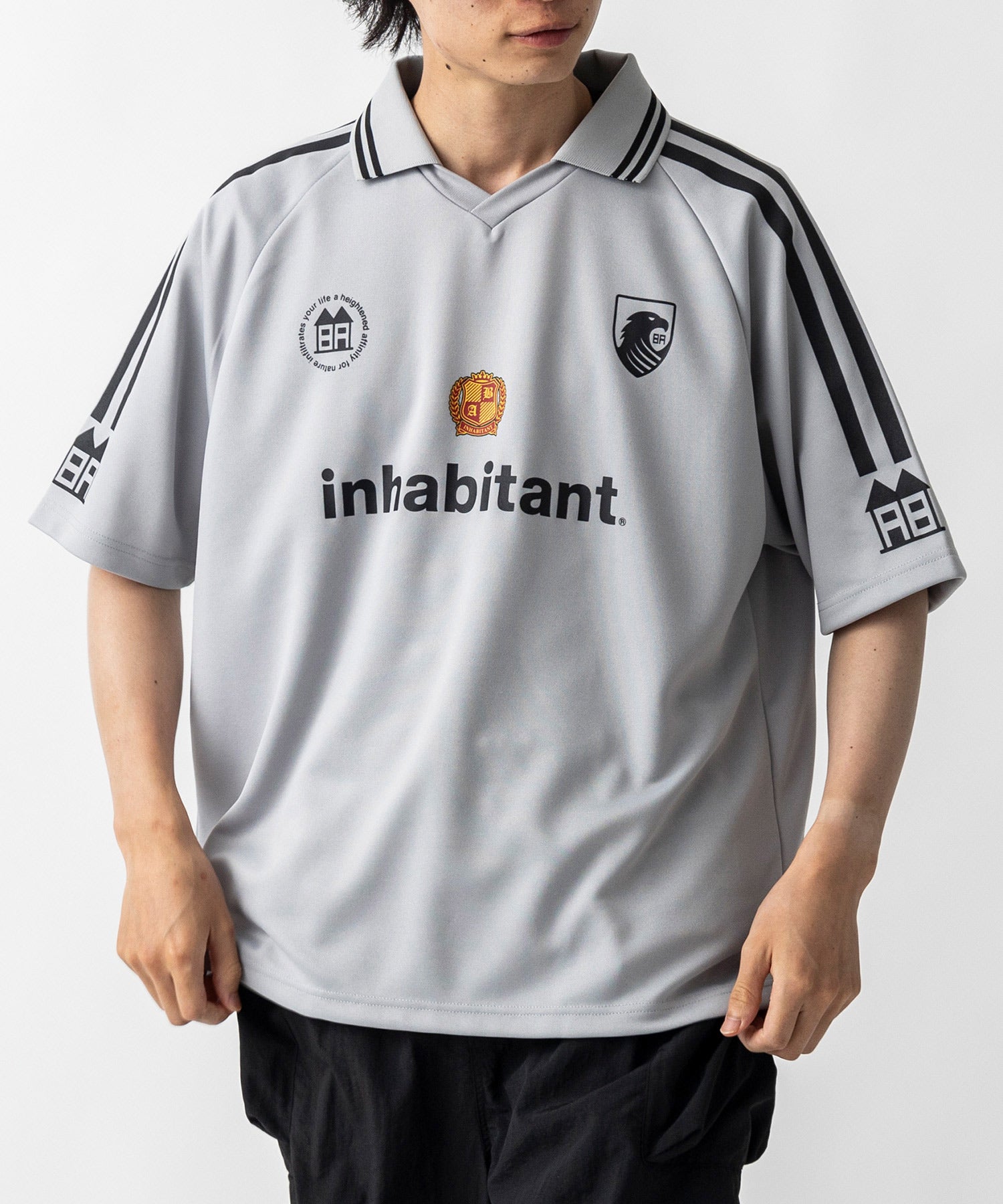 【MENS】ビッグシルエット ユニフォームライク 半袖サッカーTシャツ /inhabitant(インハビタント)