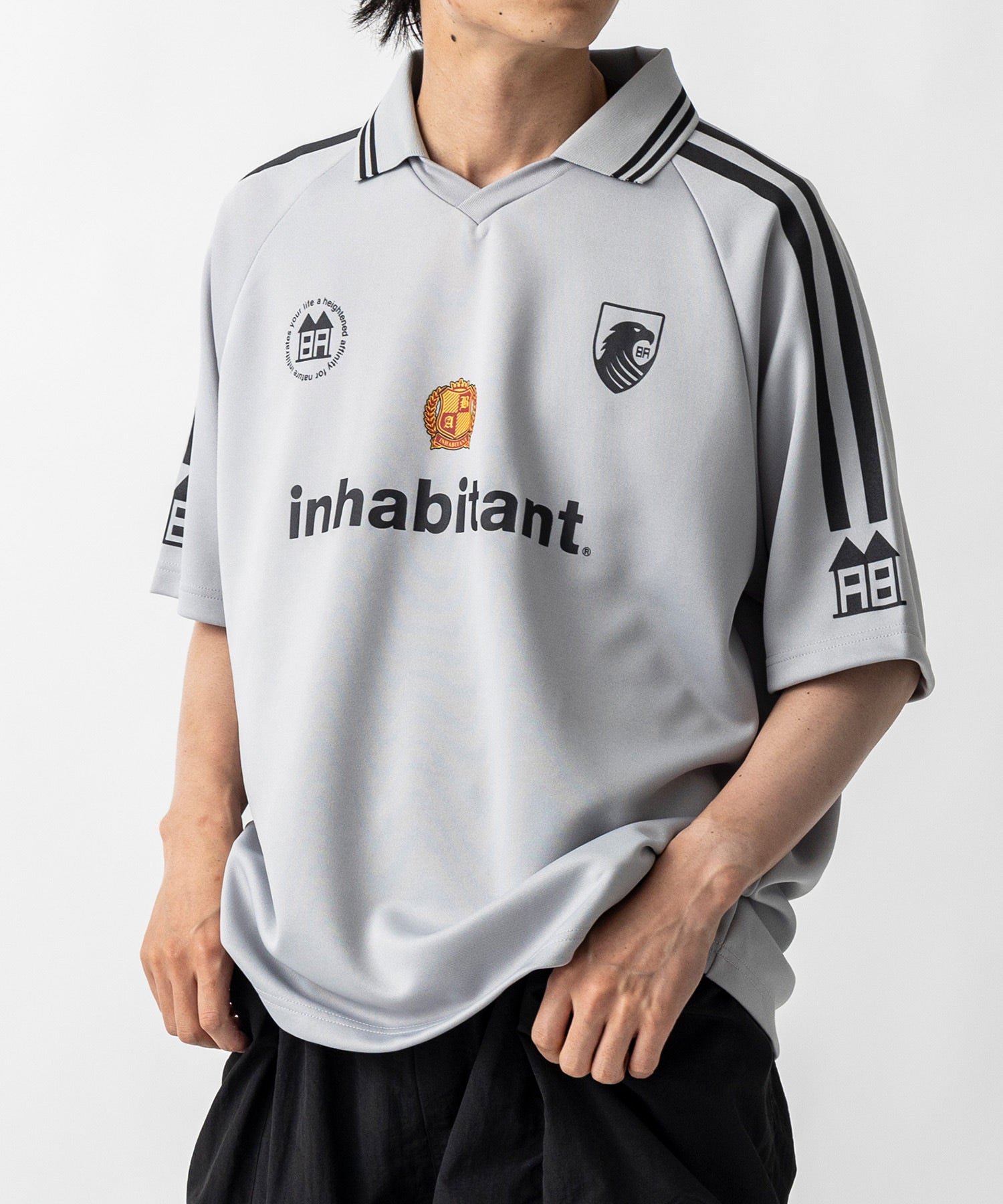 【MENS】ビッグシルエット ユニフォームライク 半袖サッカーTシャツ /inhabitant(インハビタント)