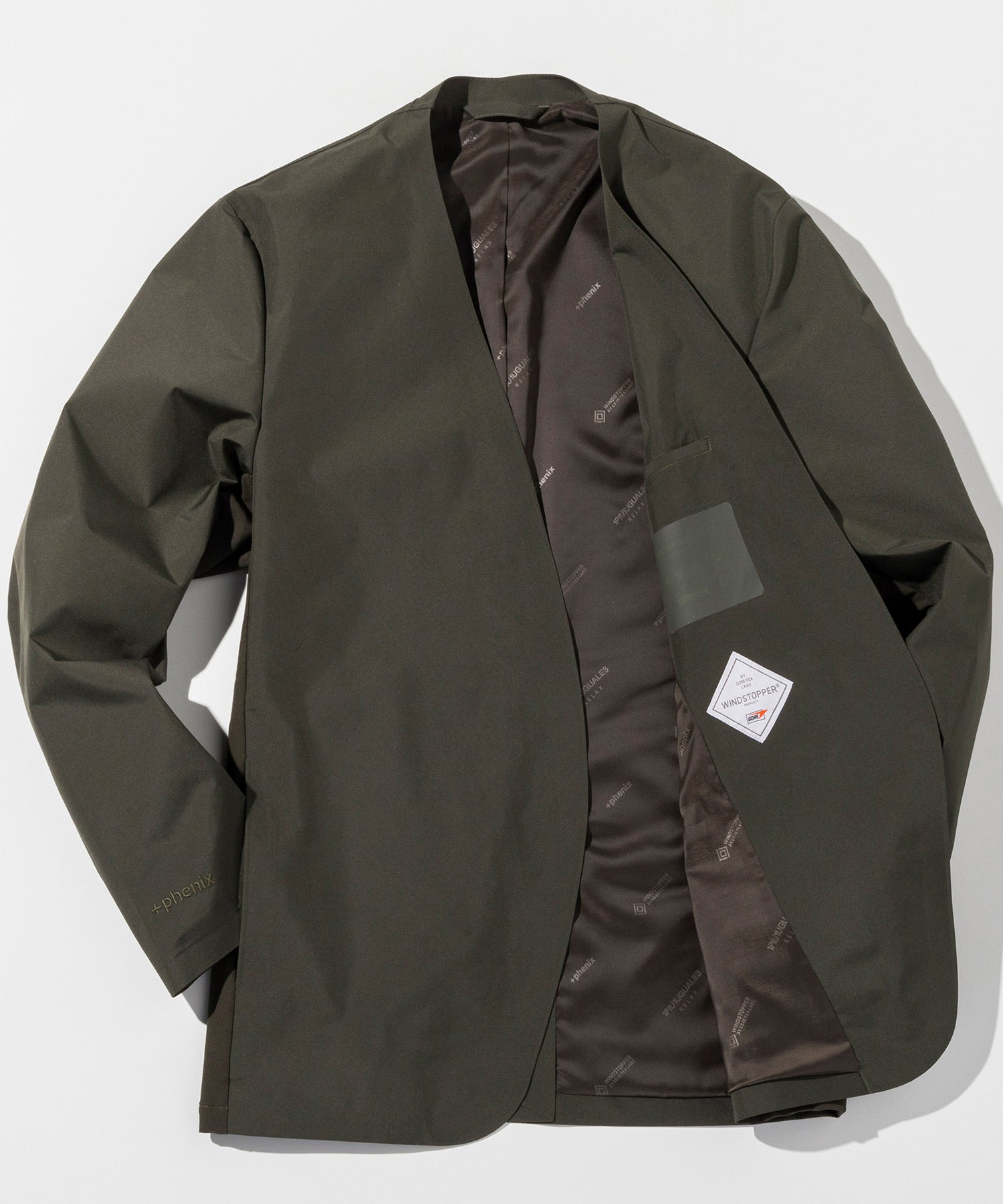 【MENS】GTX NO COLLAR JACKET ノーカラージャケット / WINDSTOPPER(R) プロダクト by GORE-TEX LABS /ウィンドストッパー/ゴアテックス/1PIU1UGUALE3 RELAX × +phenix(ウノピゥウノウグァーレトレ リラックス)