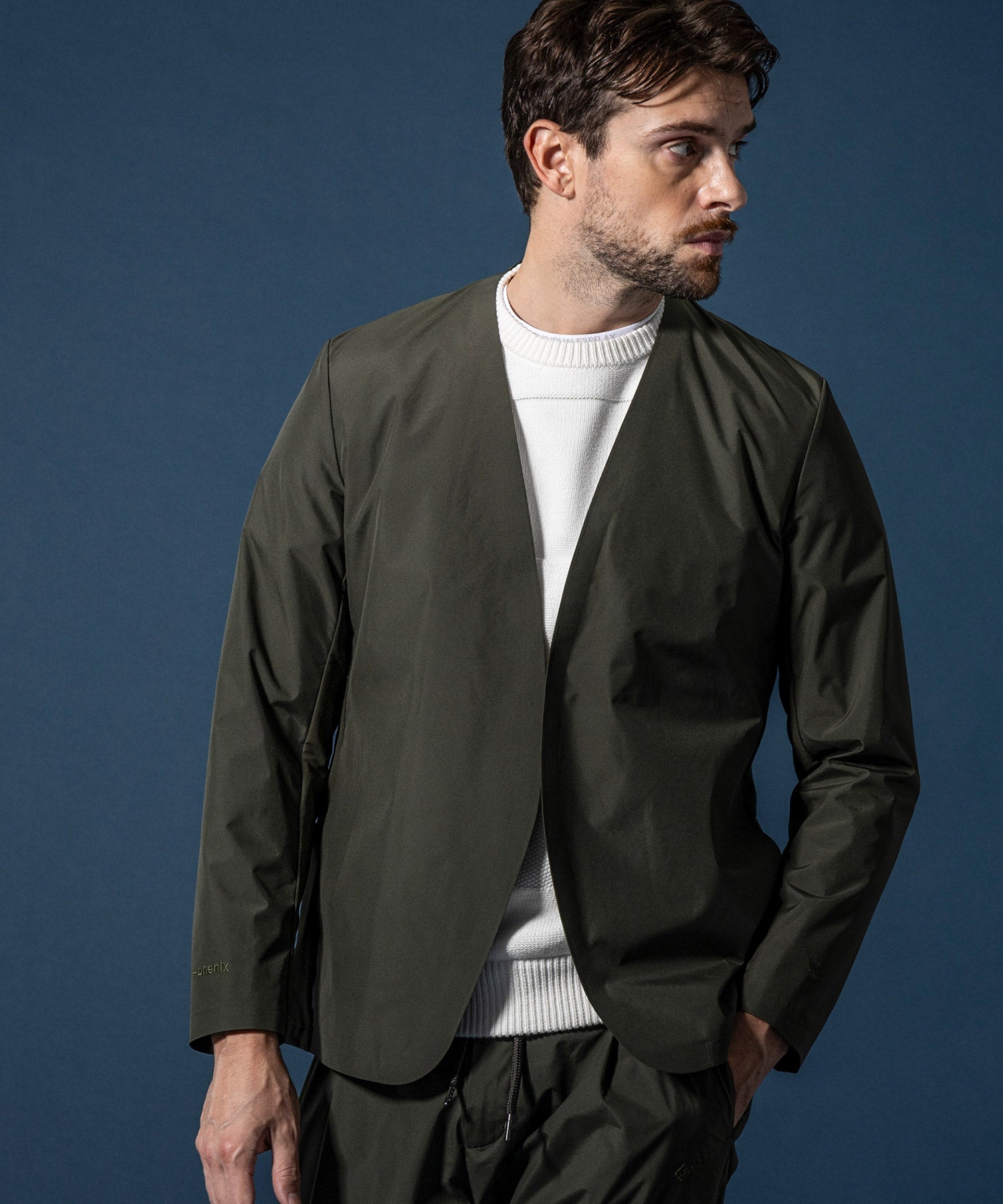 【MENS】GTX NO COLLAR JACKET ノーカラージャケット / WINDSTOPPER(R) プロダクト by GORE-TEX LABS /ウィンドストッパー/ゴアテックス/1PIU1UGUALE3 RELAX × +phenix(ウノピゥウノウグァーレトレ リラックス)