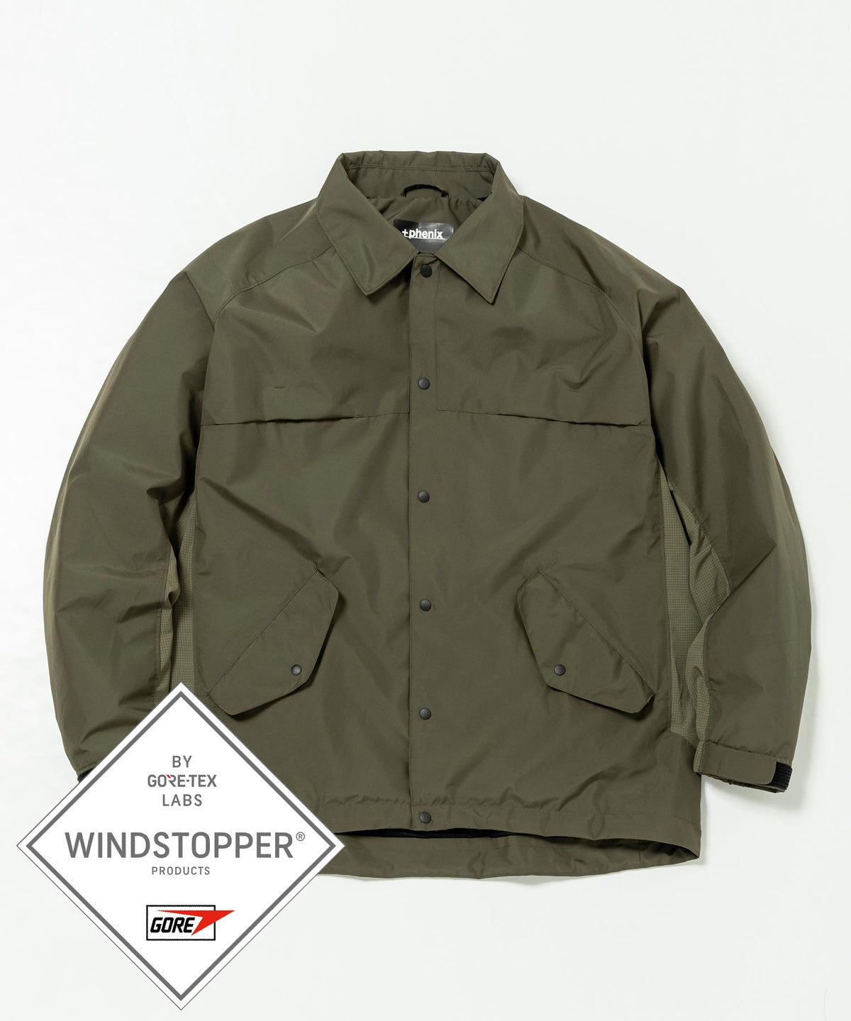 【MENS】HYBRID COACH JACKET アウトドア ジャケット メンズジャケット コーチジャケット ゴアテックスウェア 耐水 撥水 防風 蒸れにくい ウィンドストッパー / WINDSTOPPER(R) プロダクト by GORE TEX LABS +phenix(プラスフェニックス)　