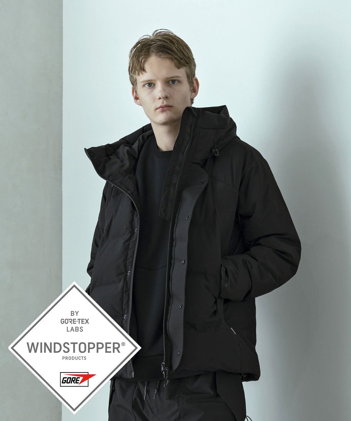 【MENS】FUSED QUILTING DOWN JACKET フューズドキルティングダウンジャケット ウィンドストッパー / WINDSTOPPER(R) プロダクト by GORE TEX LABS / +phenix(プラスフェニックス)