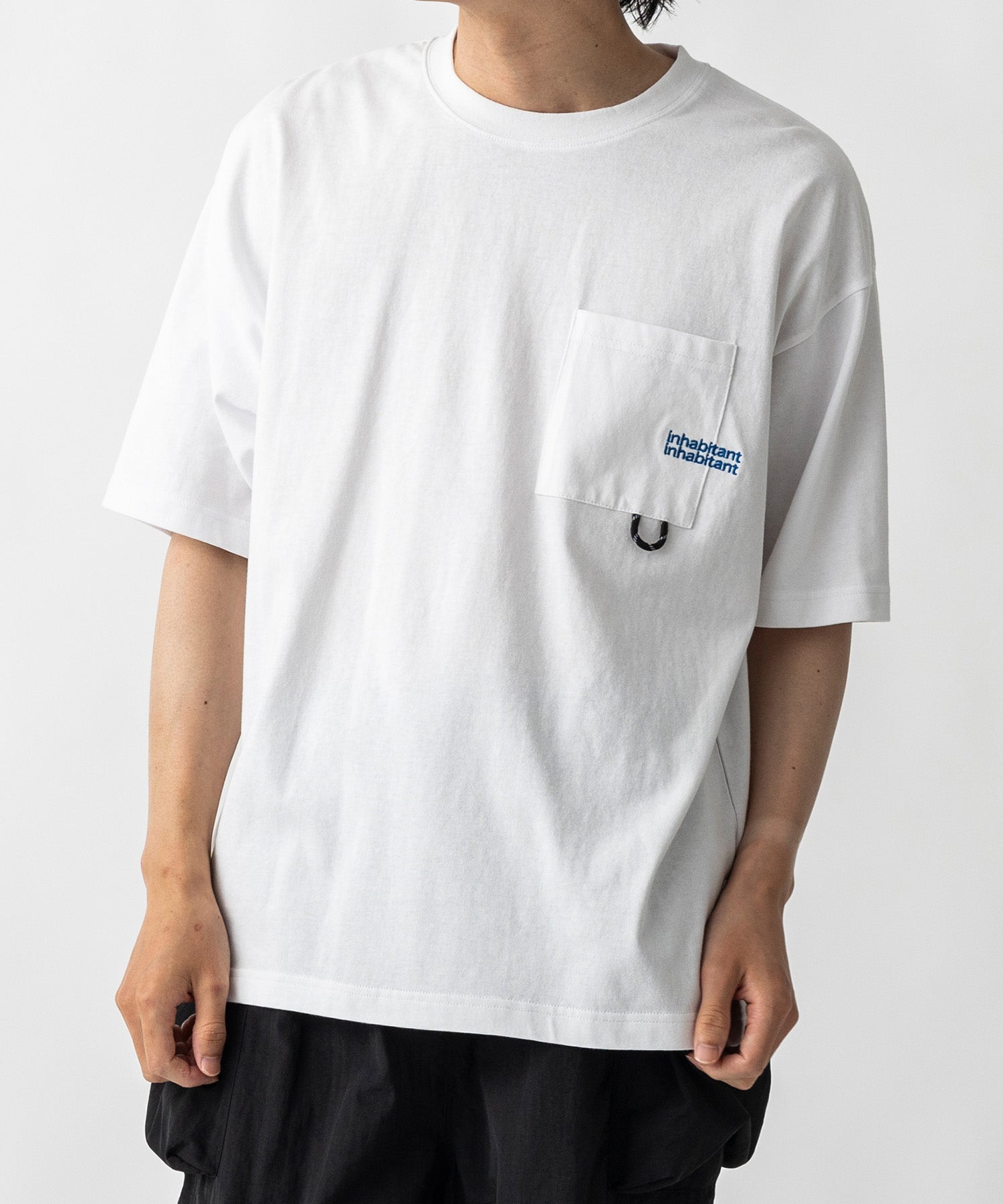 【MENS】ビッグシルエット ワンポイント刺繍 ポケット 半袖Tシャツ /inhabitant(インハビタント)