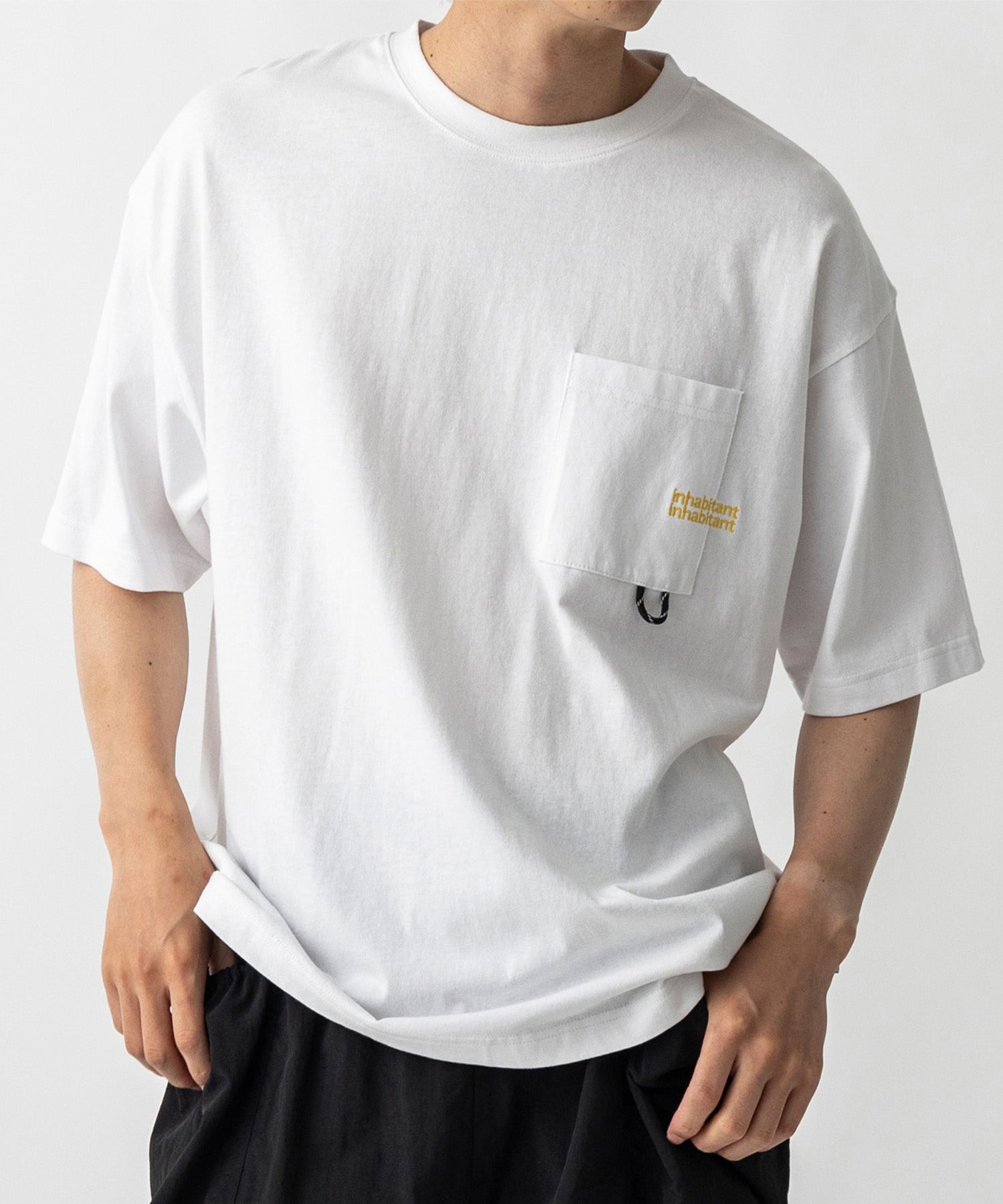 【MENS】ビッグシルエット ワンポイント刺繍 ポケット 半袖Tシャツ /inhabitant(インハビタント)