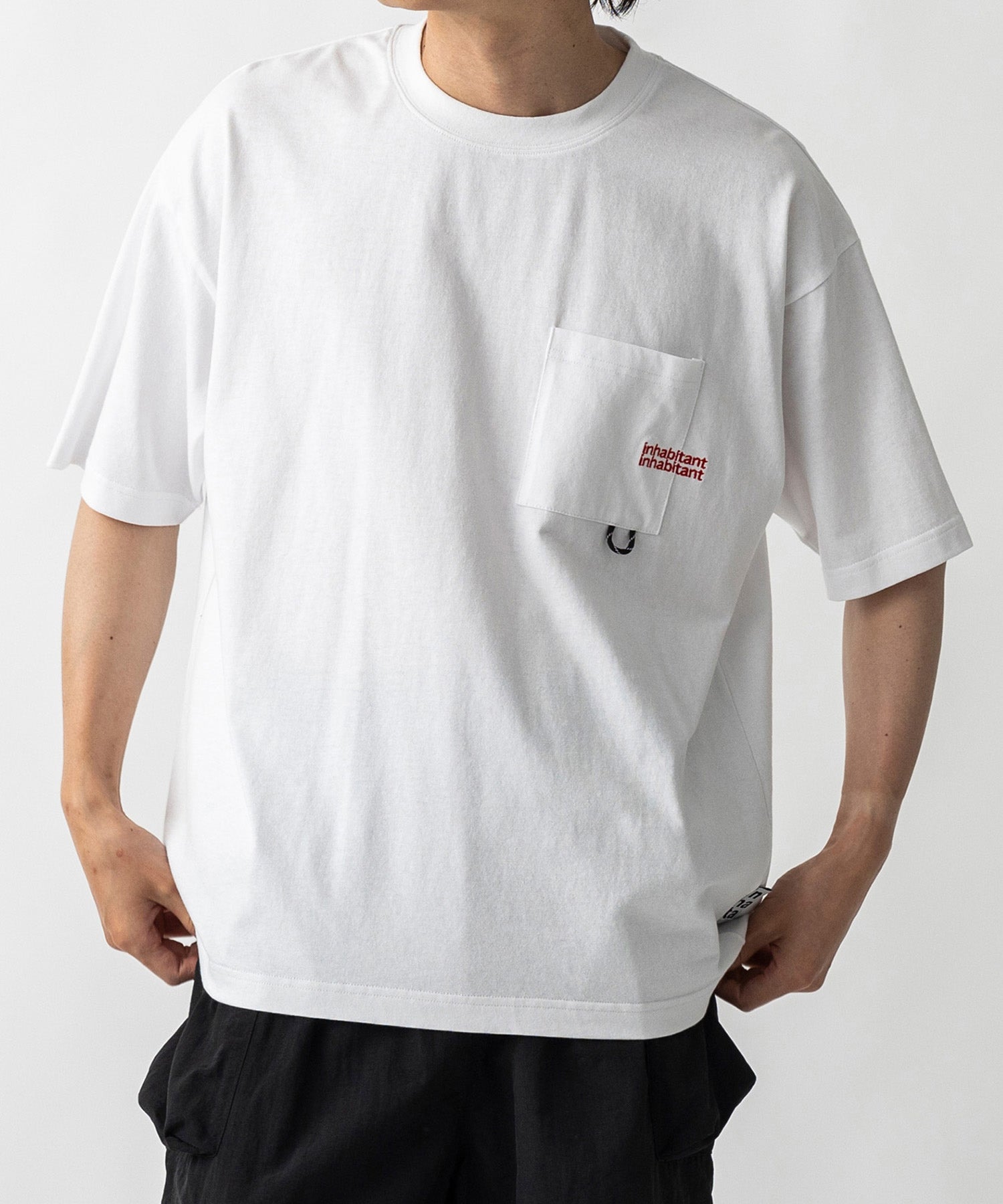 【MENS】ビッグシルエット ワンポイント刺繍 ポケット 半袖Tシャツ /inhabitant(インハビタント)