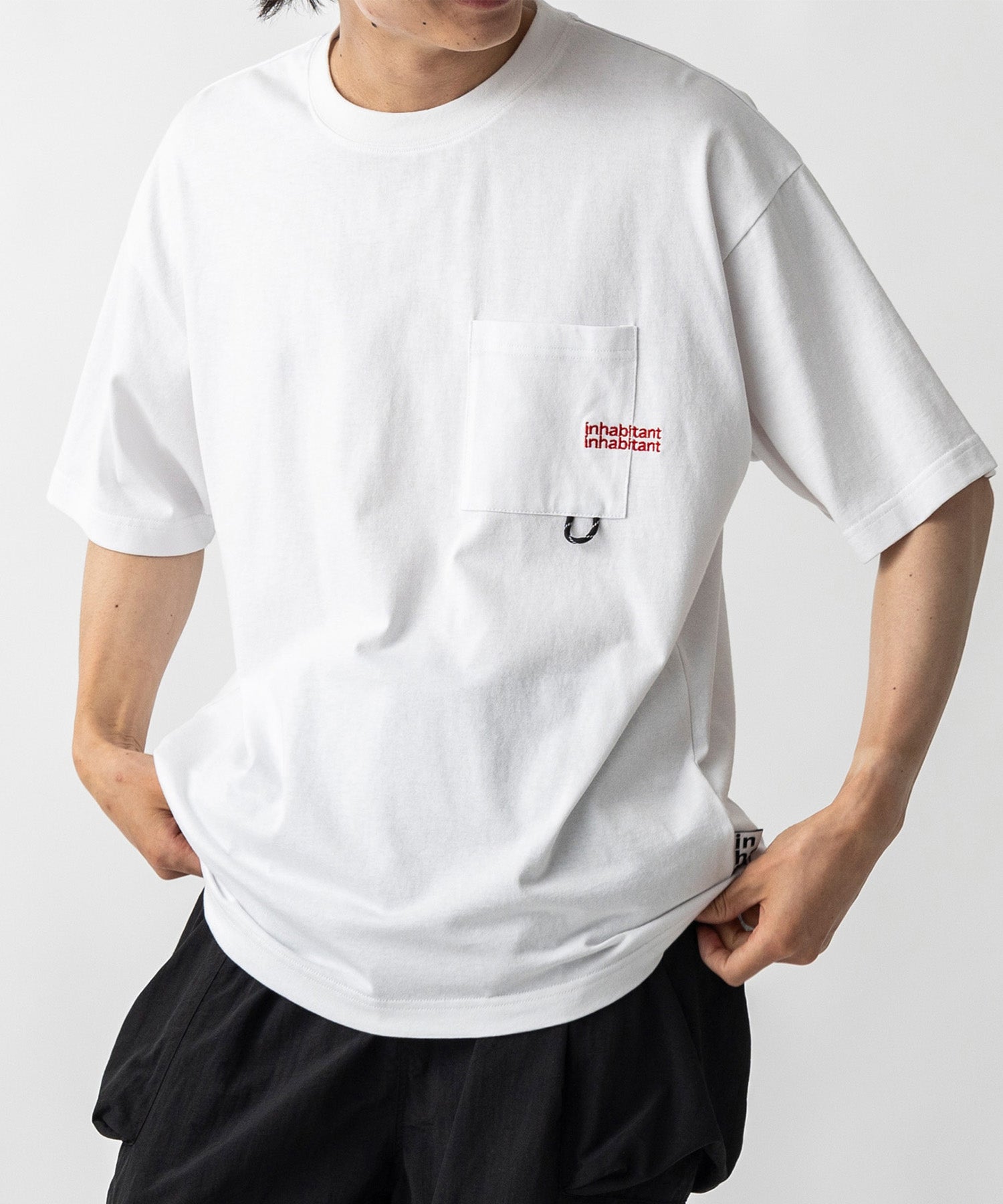 【MENS】ビッグシルエット ワンポイント刺繍 ポケット 半袖Tシャツ /inhabitant(インハビタント)