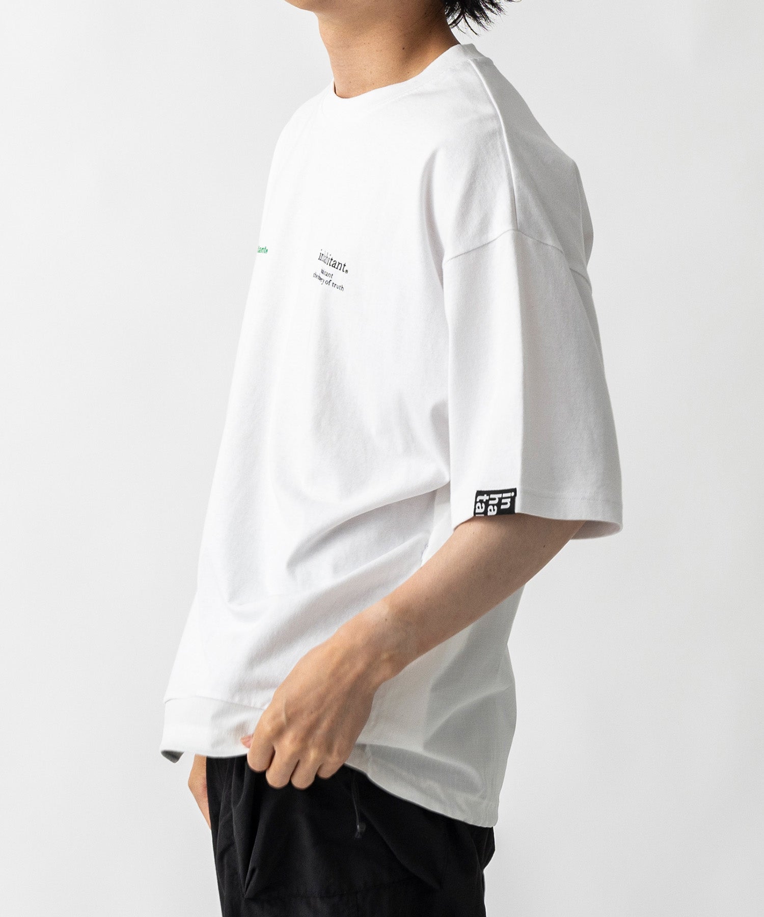 【MENS】ビッグシルエット フロントプリント 切替 半袖ドロストTシャツ /inhabitant(インハビタント)