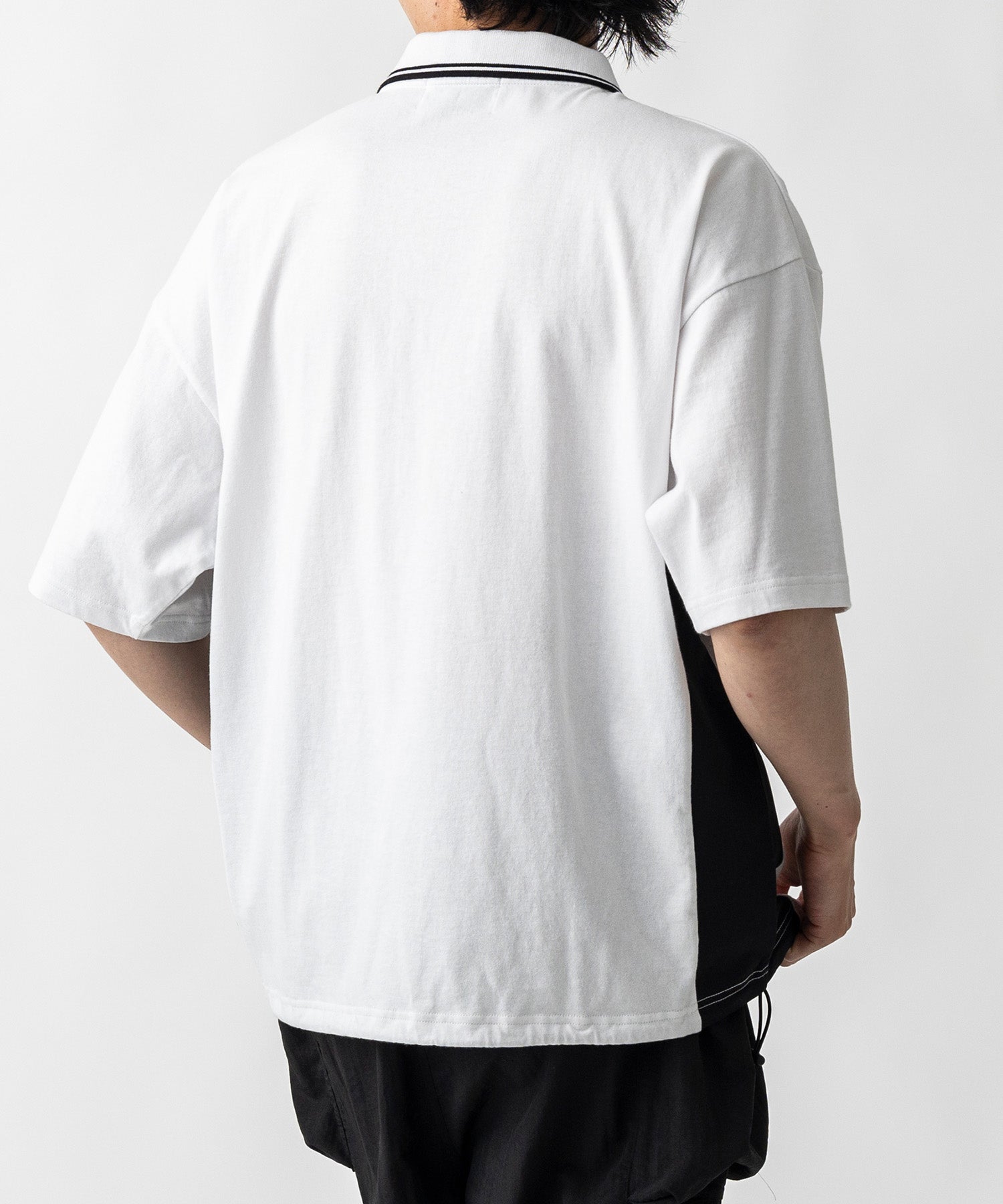 【MENS】ビッグシルエット ワンポイントプリント 半袖切替ポロシャツ /inhabitant(インハビタント)