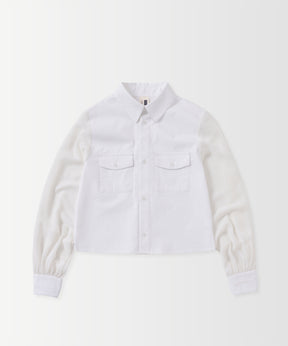 SHEER SLEEVE CROPPED SHIRT / シアースリーブ クロップドシャツ