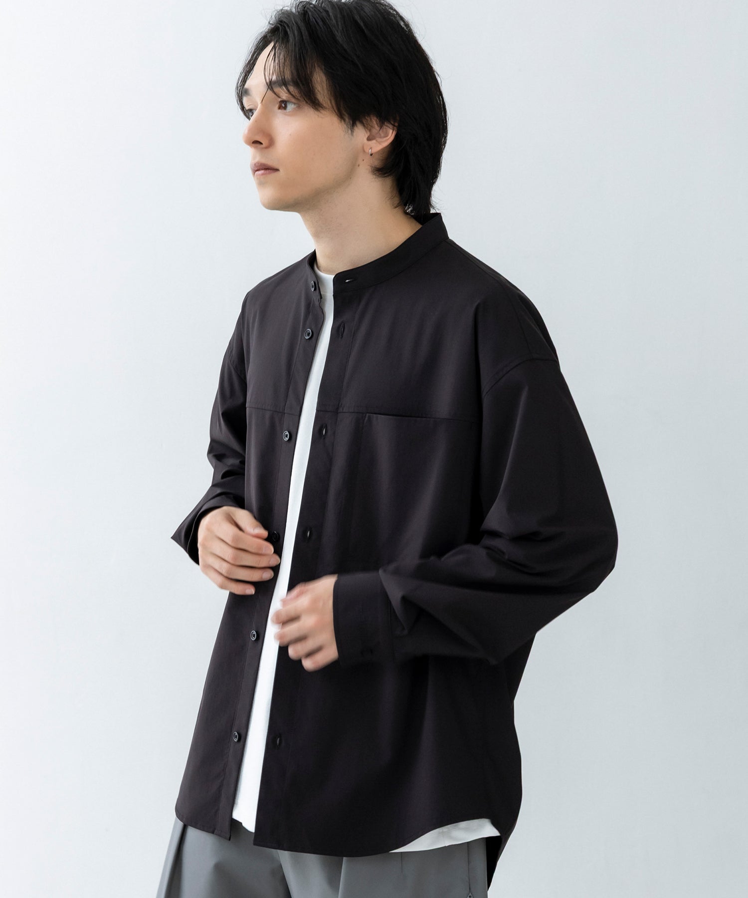 SEAM POCKET BAND COLLAR SHIRT / シームポケット バンドカラーシャツ