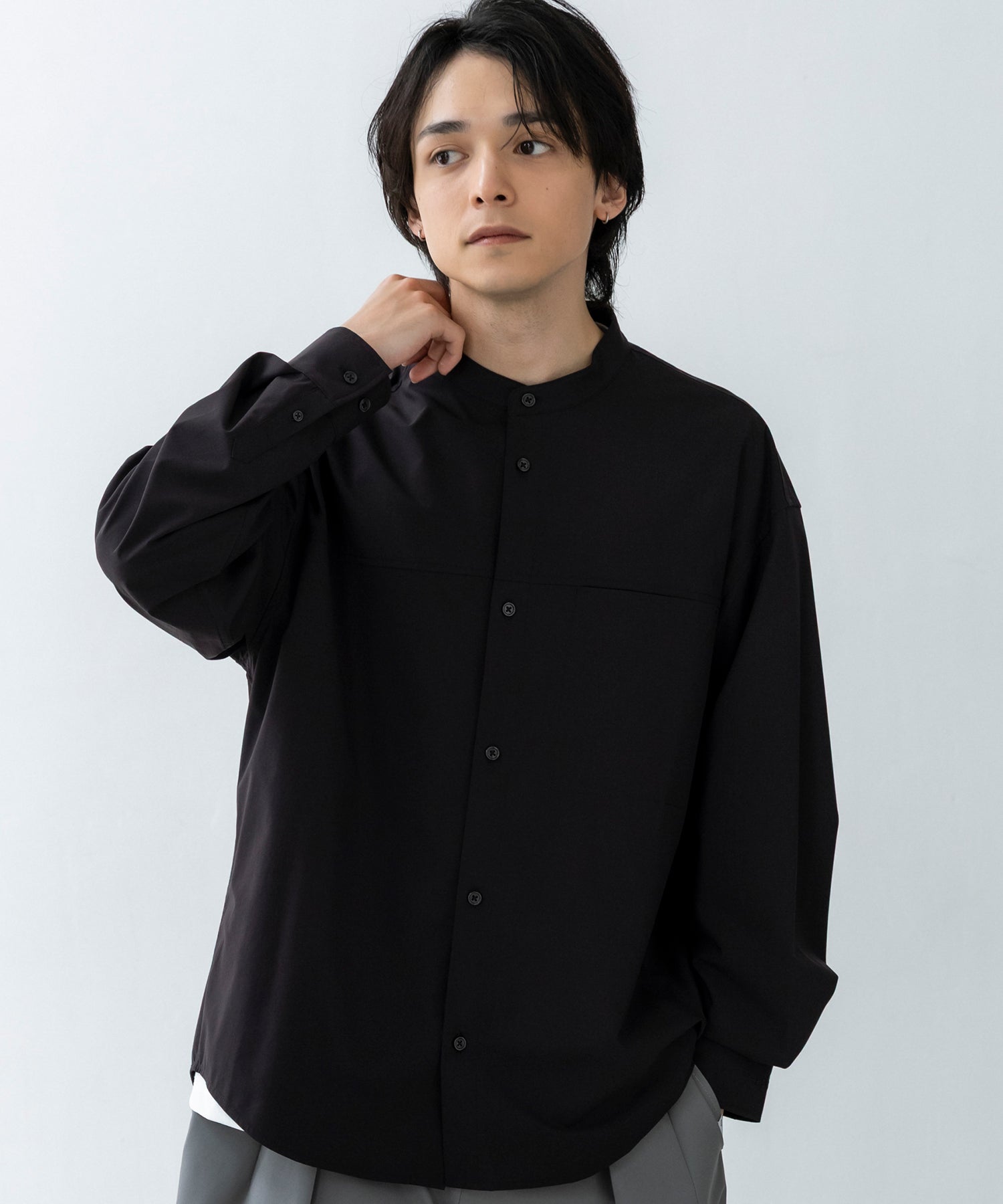 SEAM POCKET BAND COLLAR SHIRT / シームポケット バンドカラーシャツ