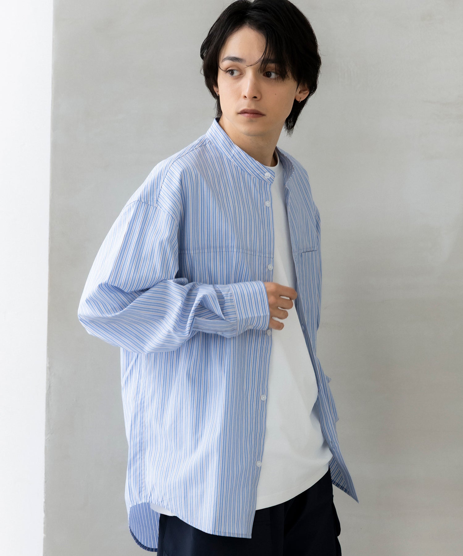 SEAM POCKET BAND COLLAR SHIRT / シームポケット バンドカラーシャツ