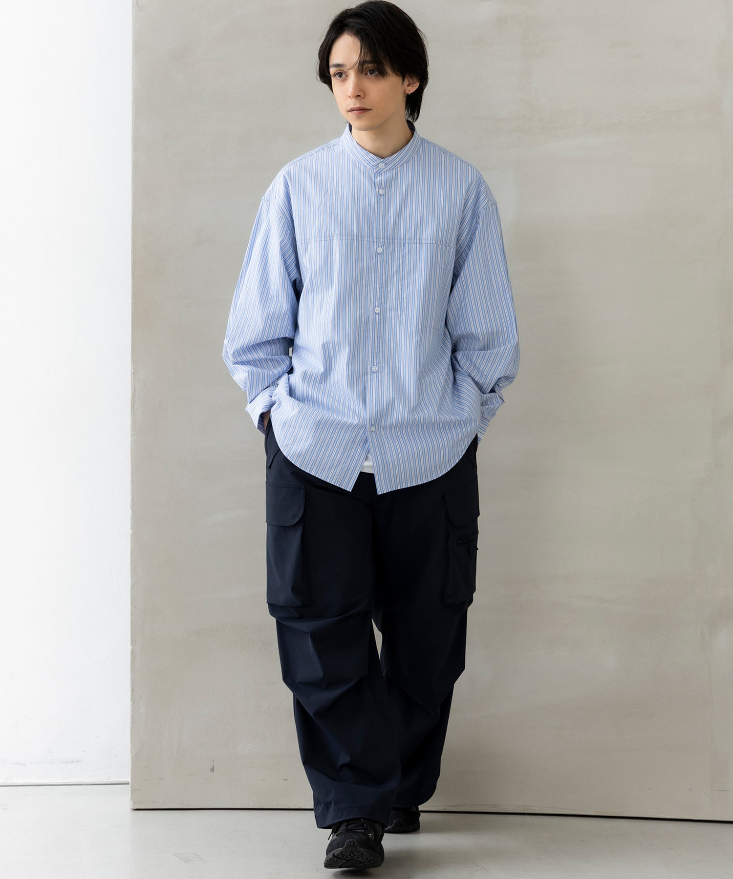 SEAM POCKET BAND COLLAR SHIRT / シームポケット バンドカラーシャツ
