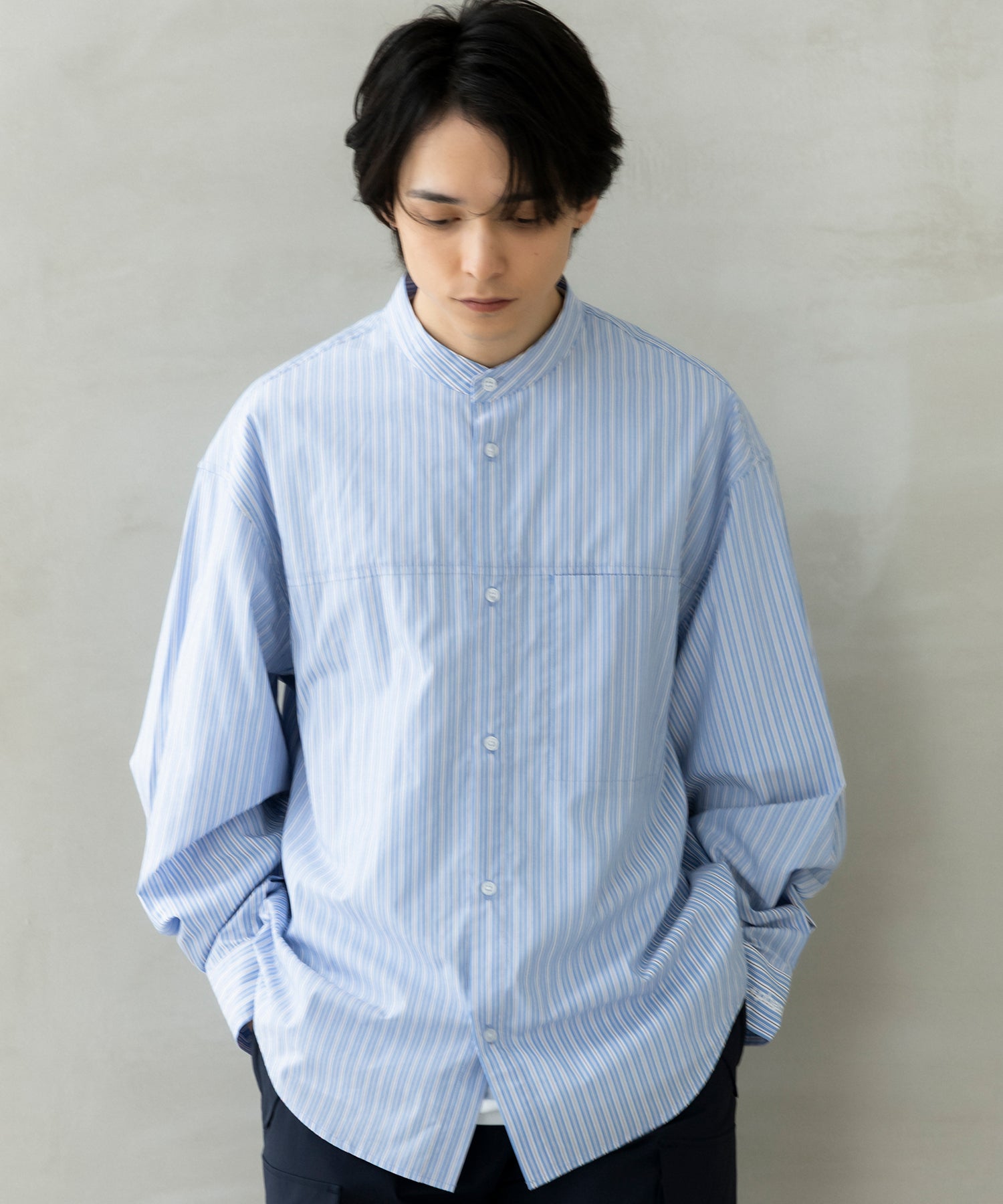 SEAM POCKET BAND COLLAR SHIRT / シームポケット バンドカラーシャツ