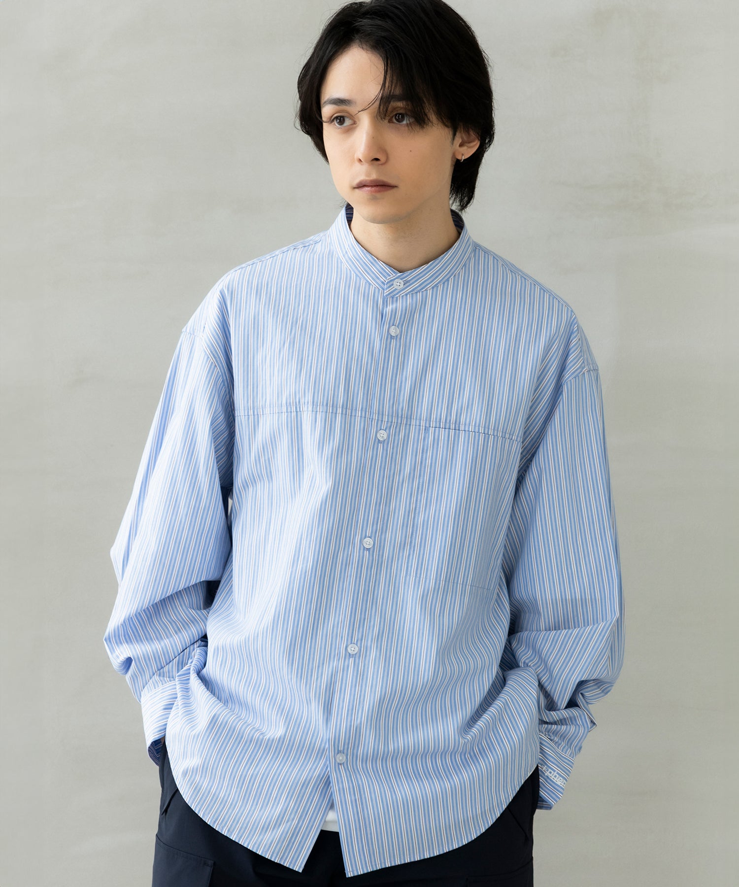 SEAM POCKET BAND COLLAR SHIRT / シームポケット バンドカラーシャツ