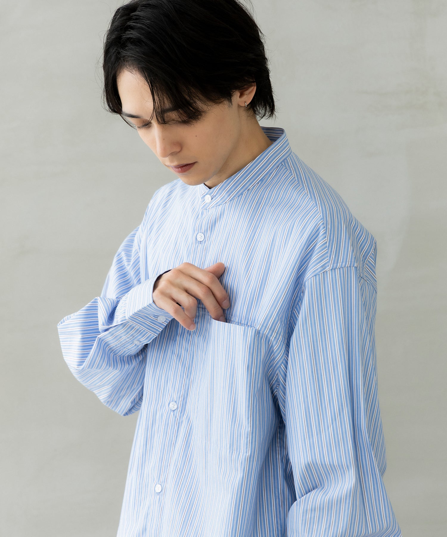SEAM POCKET BAND COLLAR SHIRT / シームポケット バンドカラーシャツ