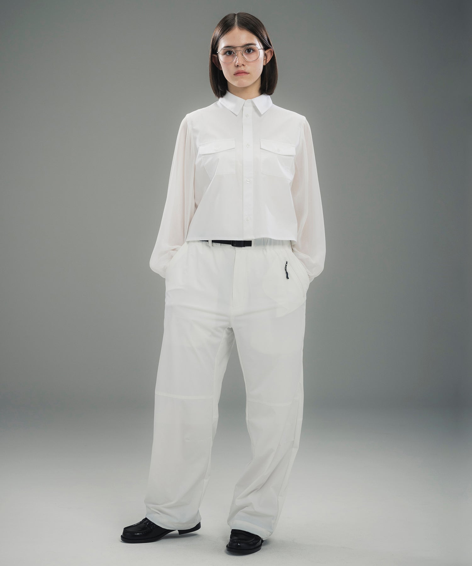 SHEER SLEEVE CROPPED SHIRT / シアースリーブ クロップドシャツ