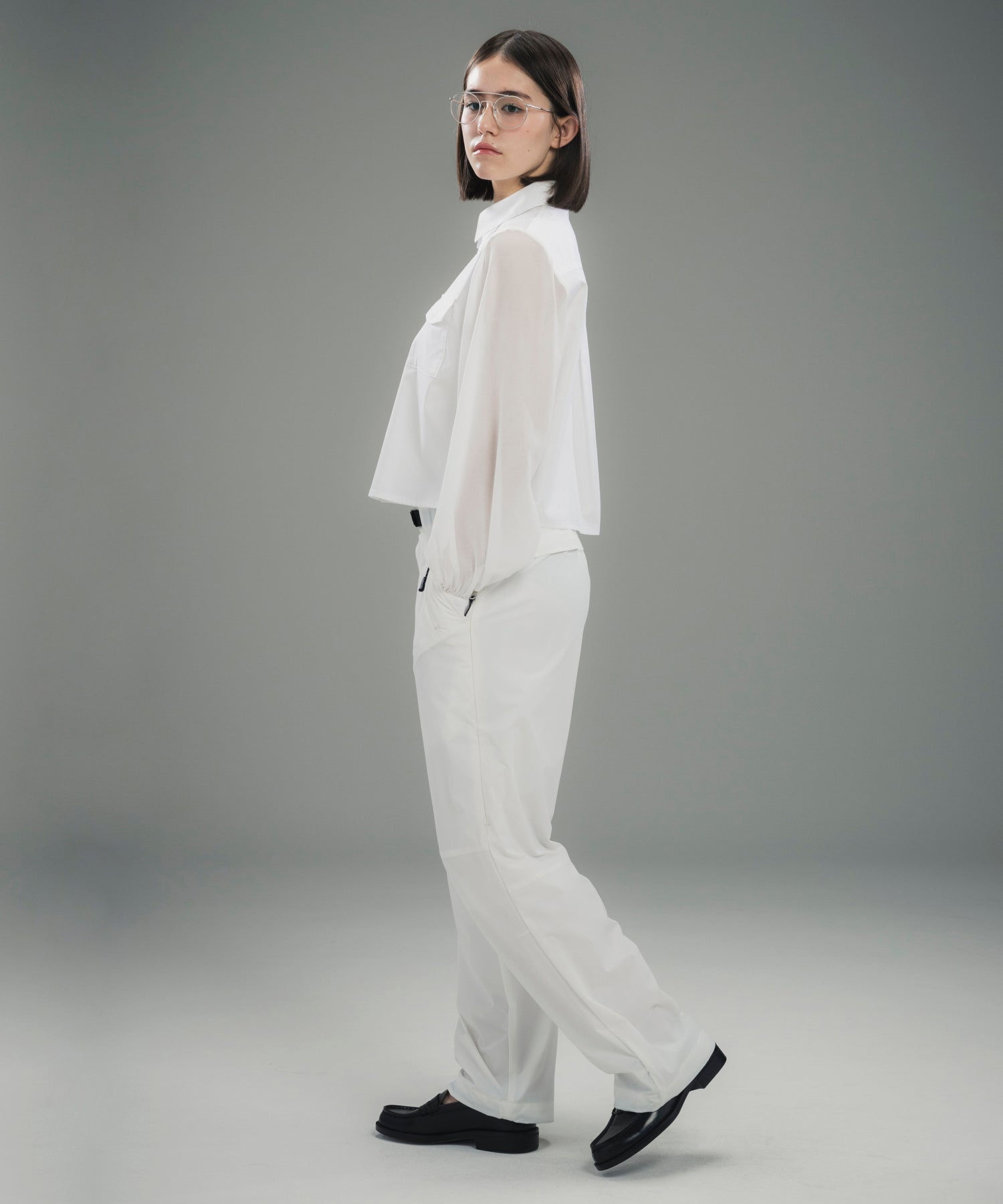 SHEER SLEEVE CROPPED SHIRT / シアースリーブ クロップドシャツ