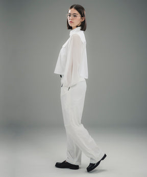 SHEER SLEEVE CROPPED SHIRT / シアースリーブ クロップドシャツ