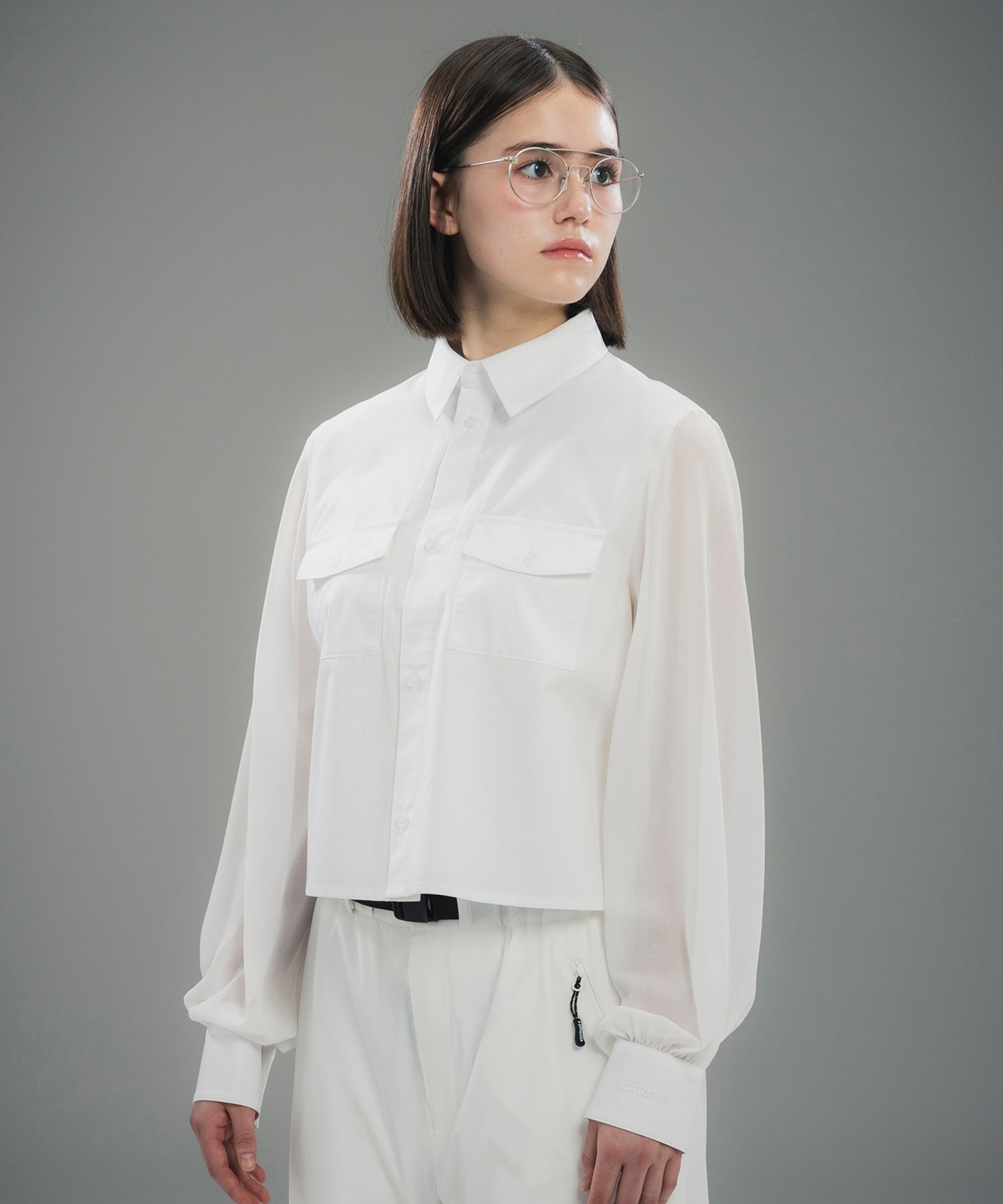 SHEER SLEEVE CROPPED SHIRT / シアースリーブ クロップドシャツ