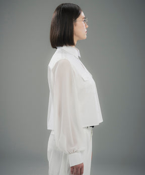 SHEER SLEEVE CROPPED SHIRT / シアースリーブ クロップドシャツ