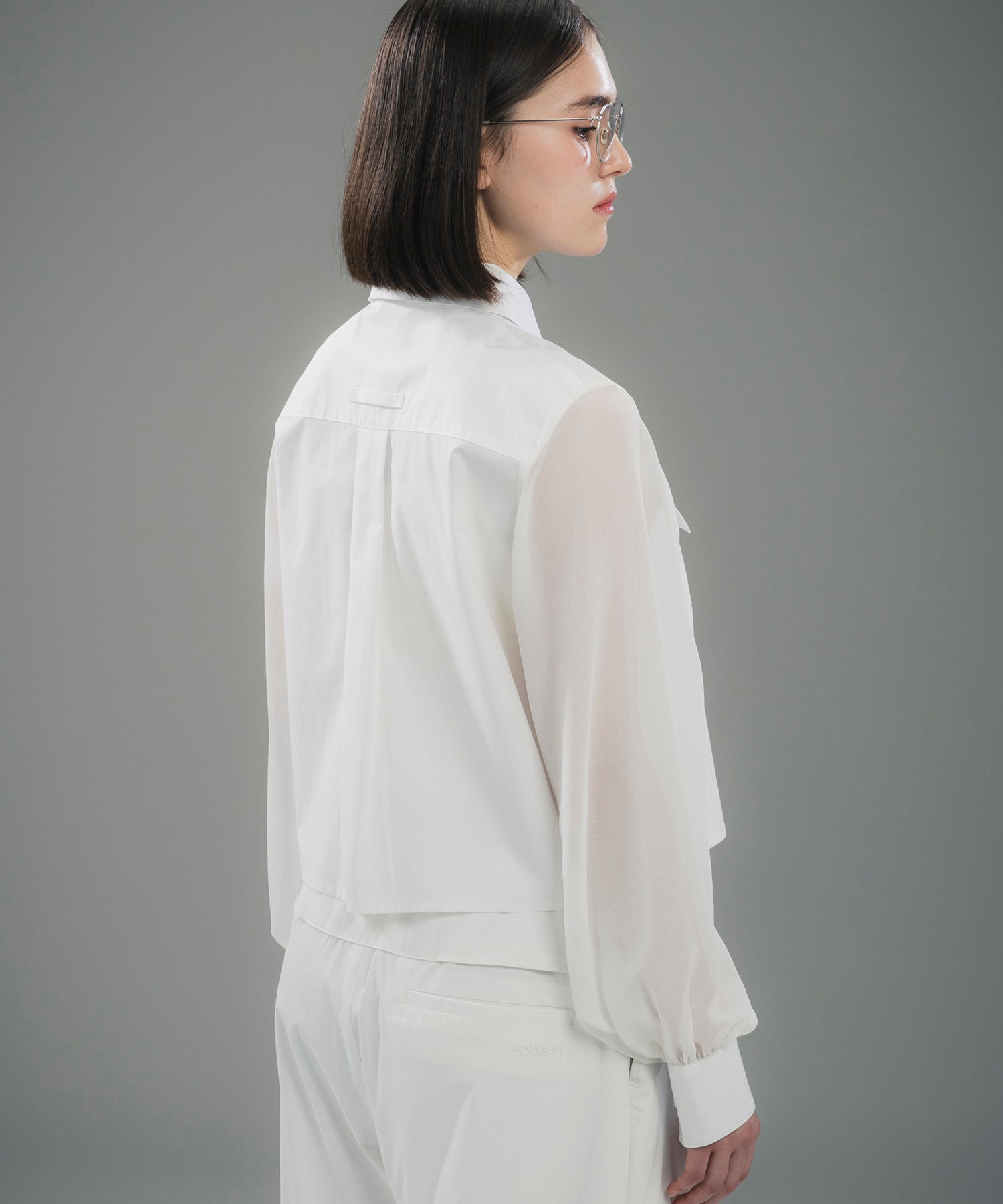SHEER SLEEVE CROPPED SHIRT / シアースリーブ クロップドシャツ