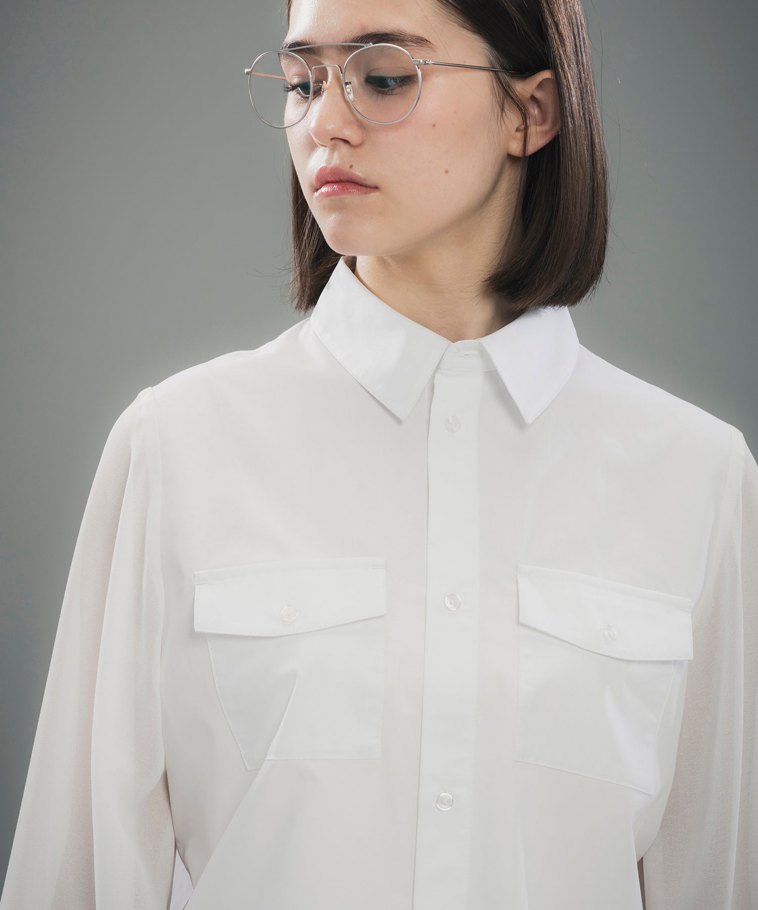 SHEER SLEEVE CROPPED SHIRT / シアースリーブ クロップドシャツ