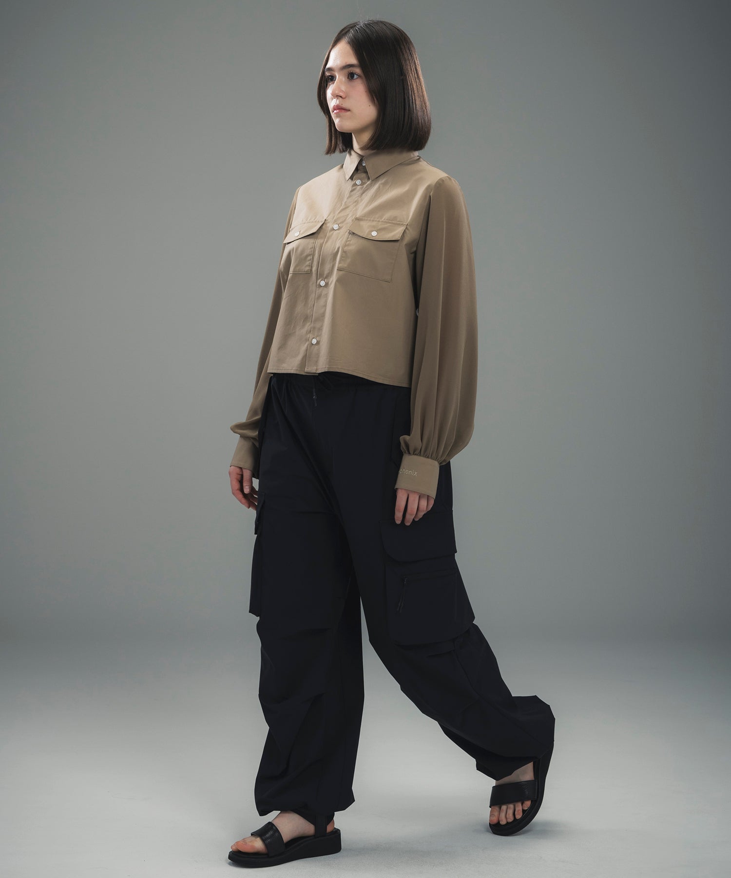 SHEER SLEEVE CROPPED SHIRT / シアースリーブ クロップドシャツ