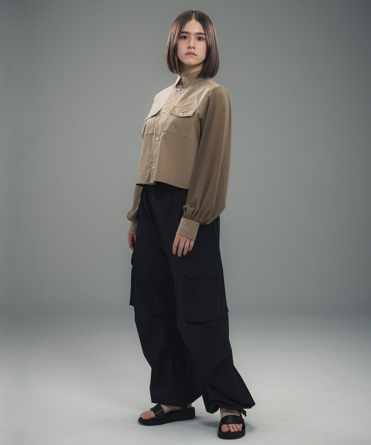 SHEER SLEEVE CROPPED SHIRT / シアースリーブ クロップドシャツ