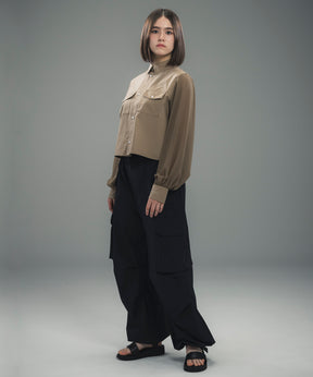 SHEER SLEEVE CROPPED SHIRT / シアースリーブ クロップドシャツ