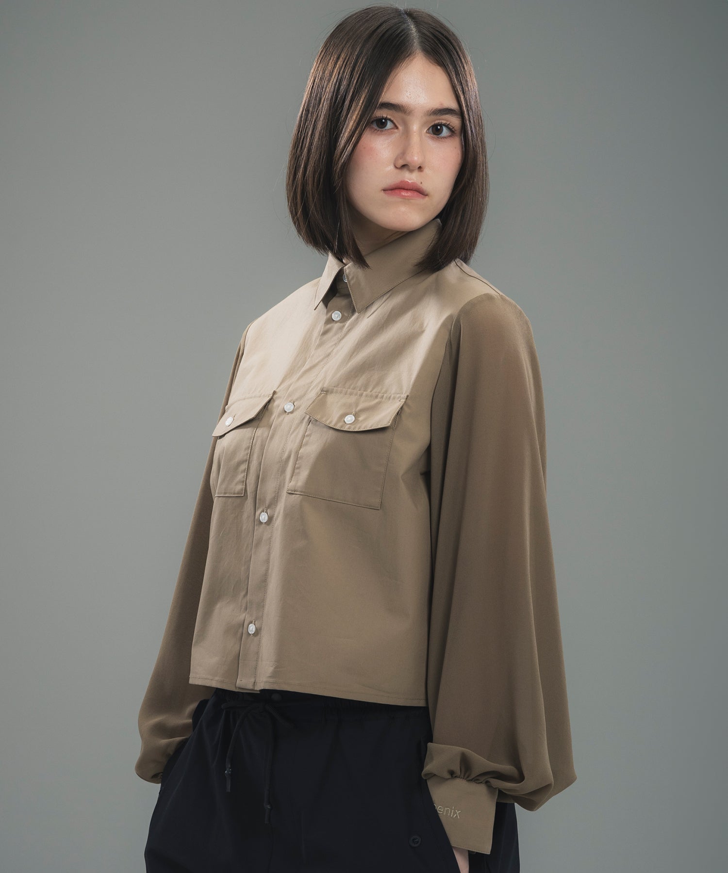 SHEER SLEEVE CROPPED SHIRT / シアースリーブ クロップドシャツ