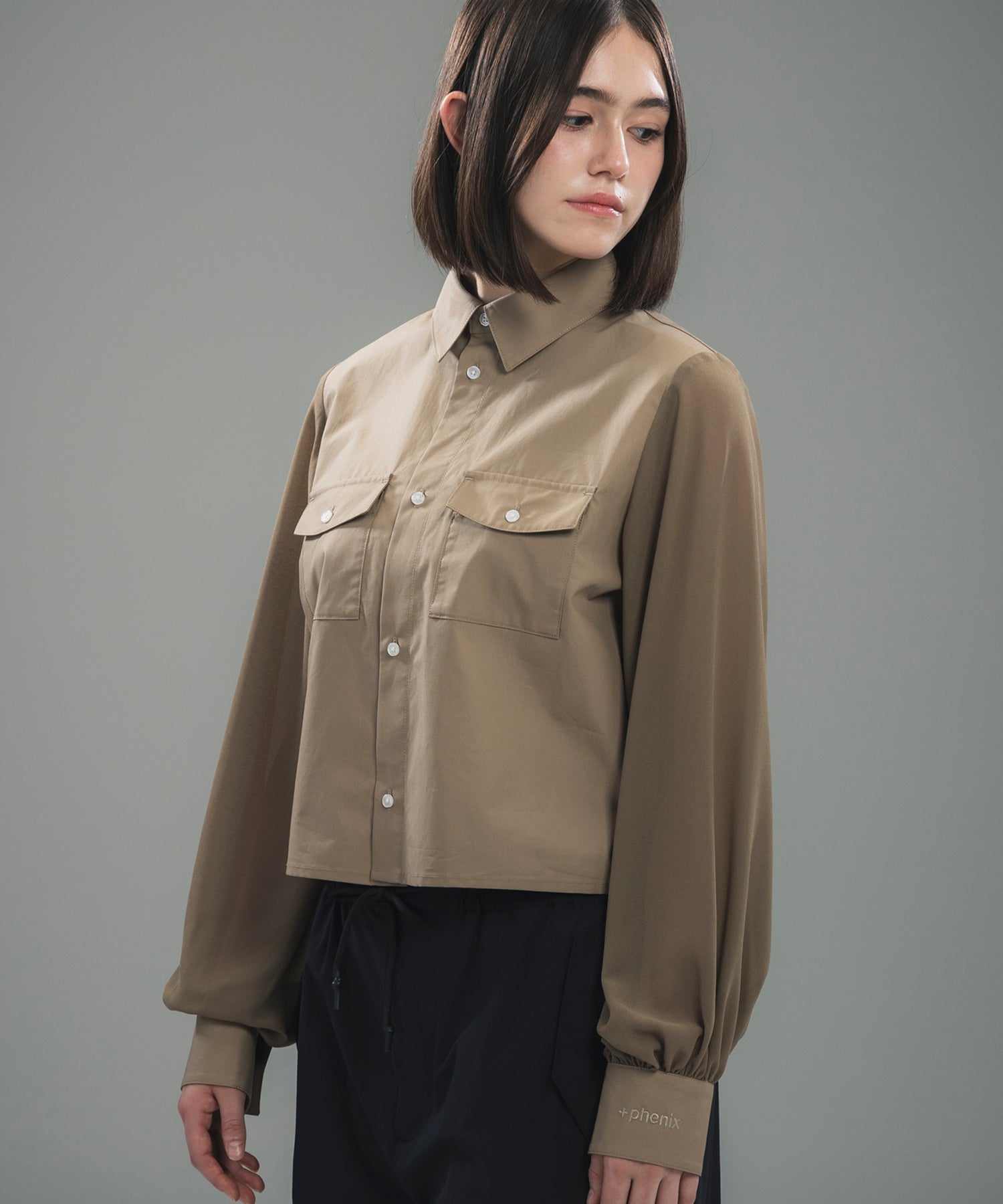 SHEER SLEEVE CROPPED SHIRT / シアースリーブ クロップドシャツ